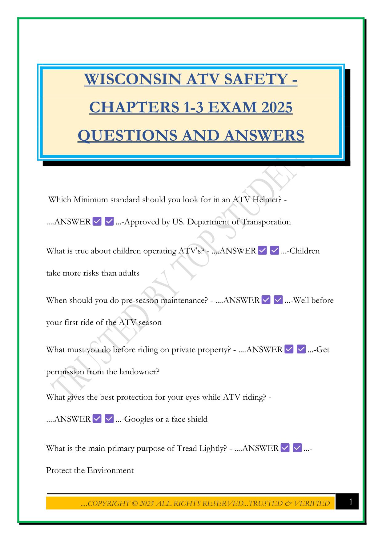 WISCONSIN ATV Bundled Exams Questions and Answers |100% Pass |Verified and Updated
