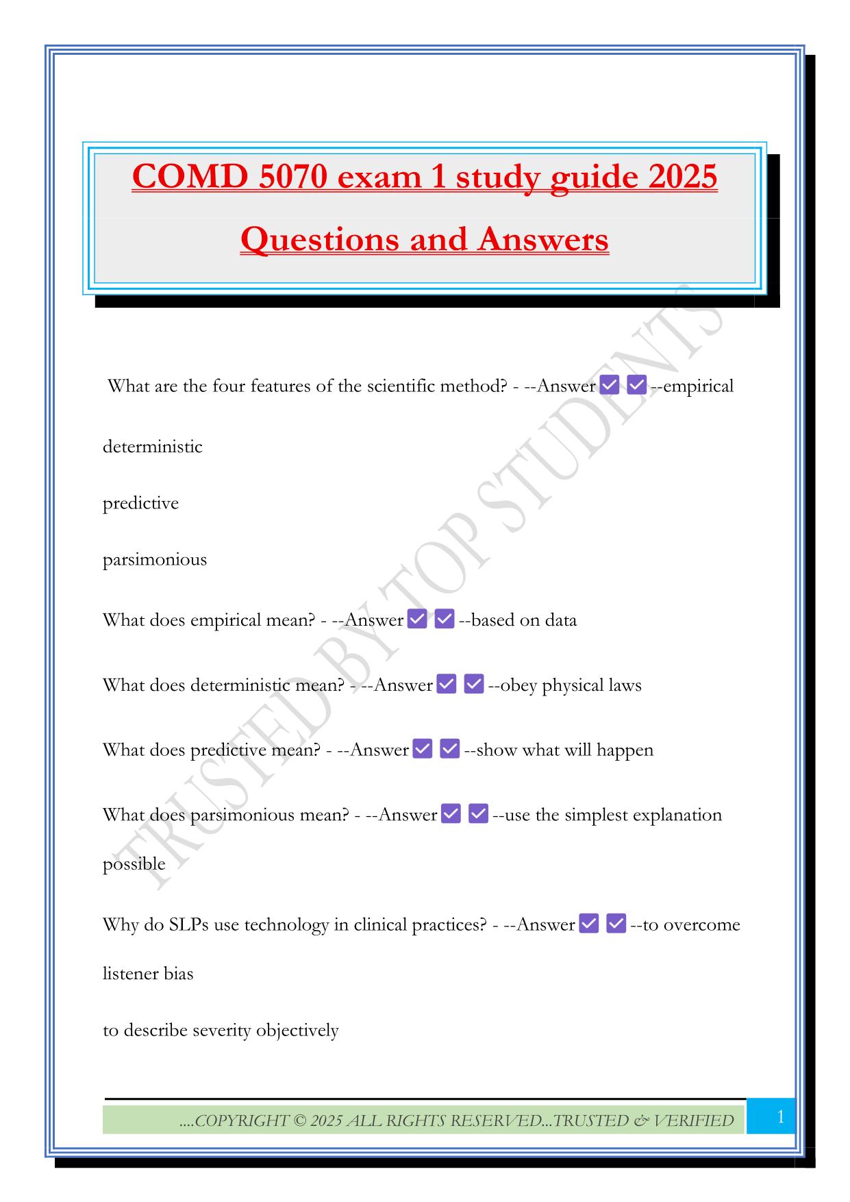 COMD 5070 Fall 2025 Bundled Exams Questions and Answers |100% Pass Verified and Updated