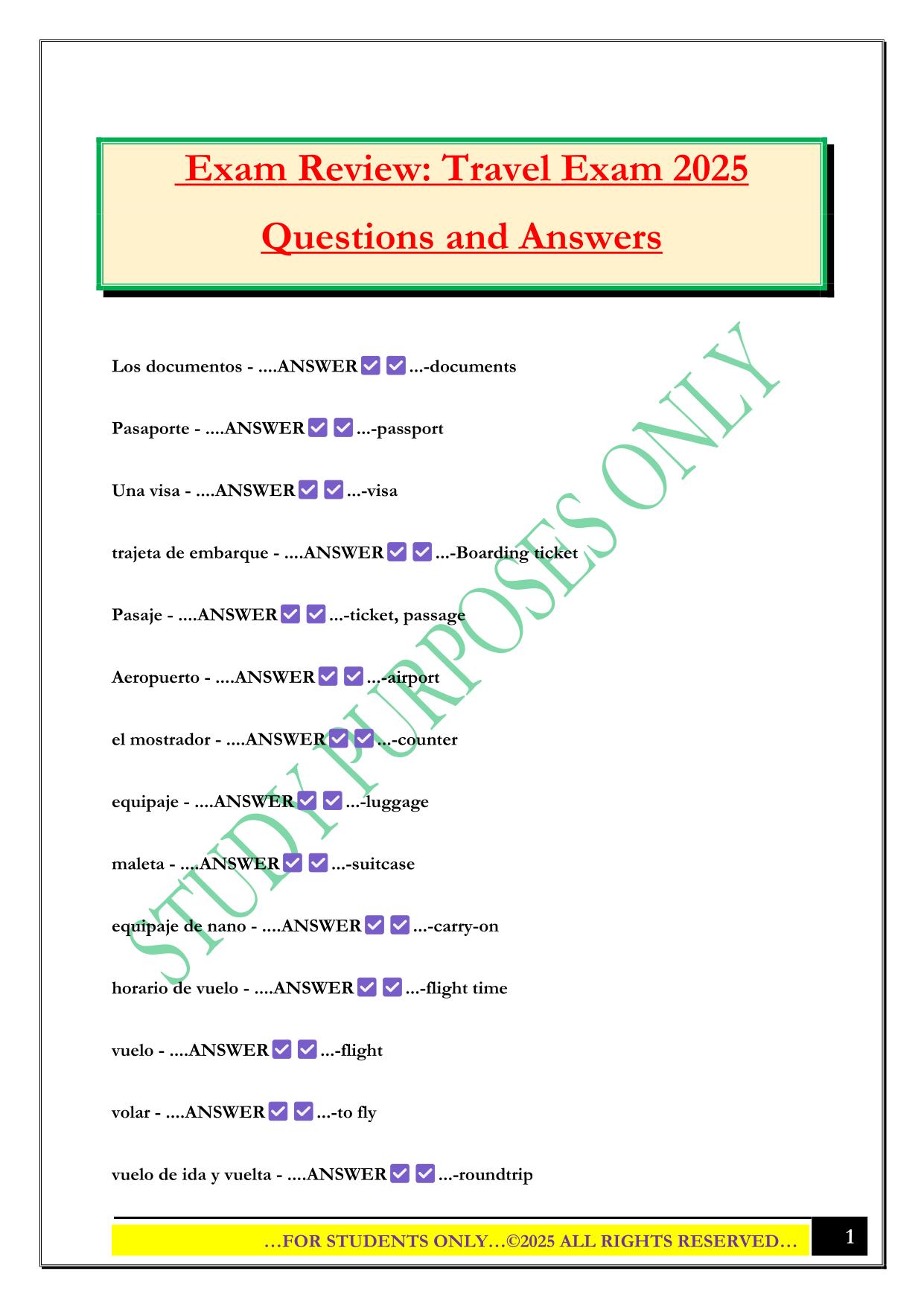 Travel and Tourism Bundled Exams 2025/2026 |Questions and Answers |100% Pass