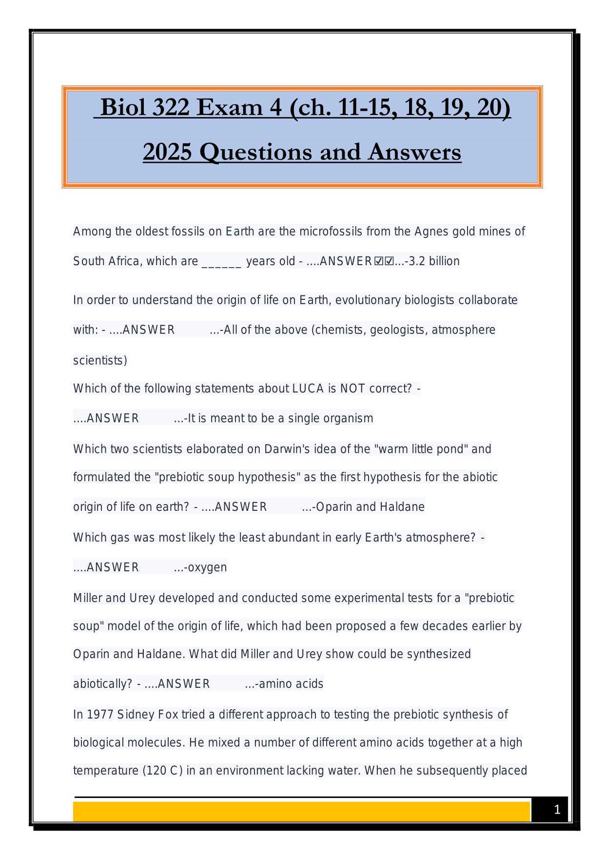 Biol 322 Exam 4 (ch. 11-15, 18, 19, 20) 2025 Questions and Answers