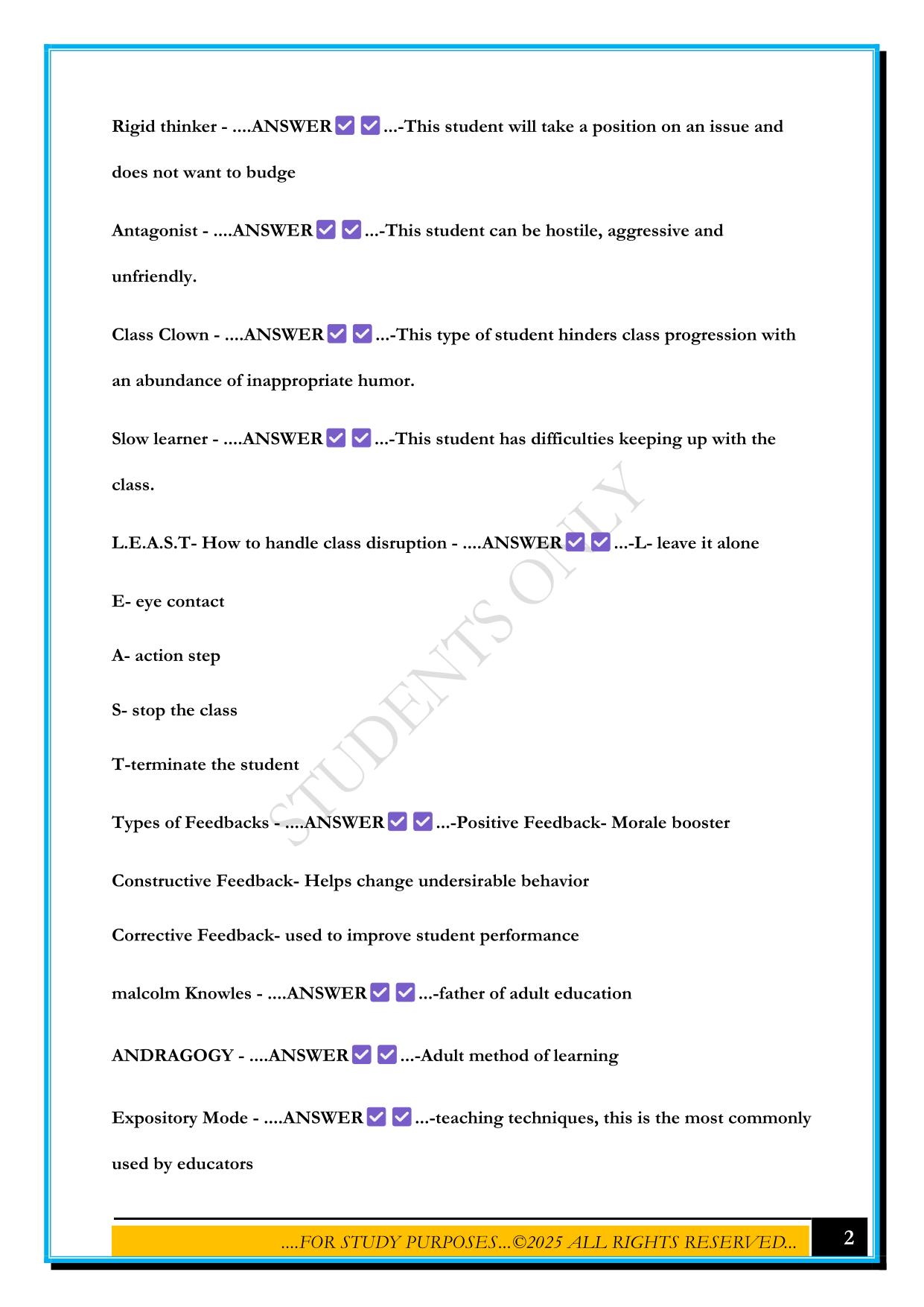 FIRE INSTRUCTOR 1 EXAM 2025 QUESTIONS AND ANSWERS