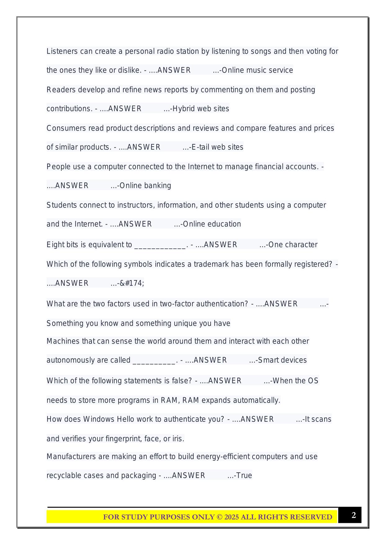 CIST 1001 SAM EXAM 3 2025 QUESTIONS AND ANSWERS