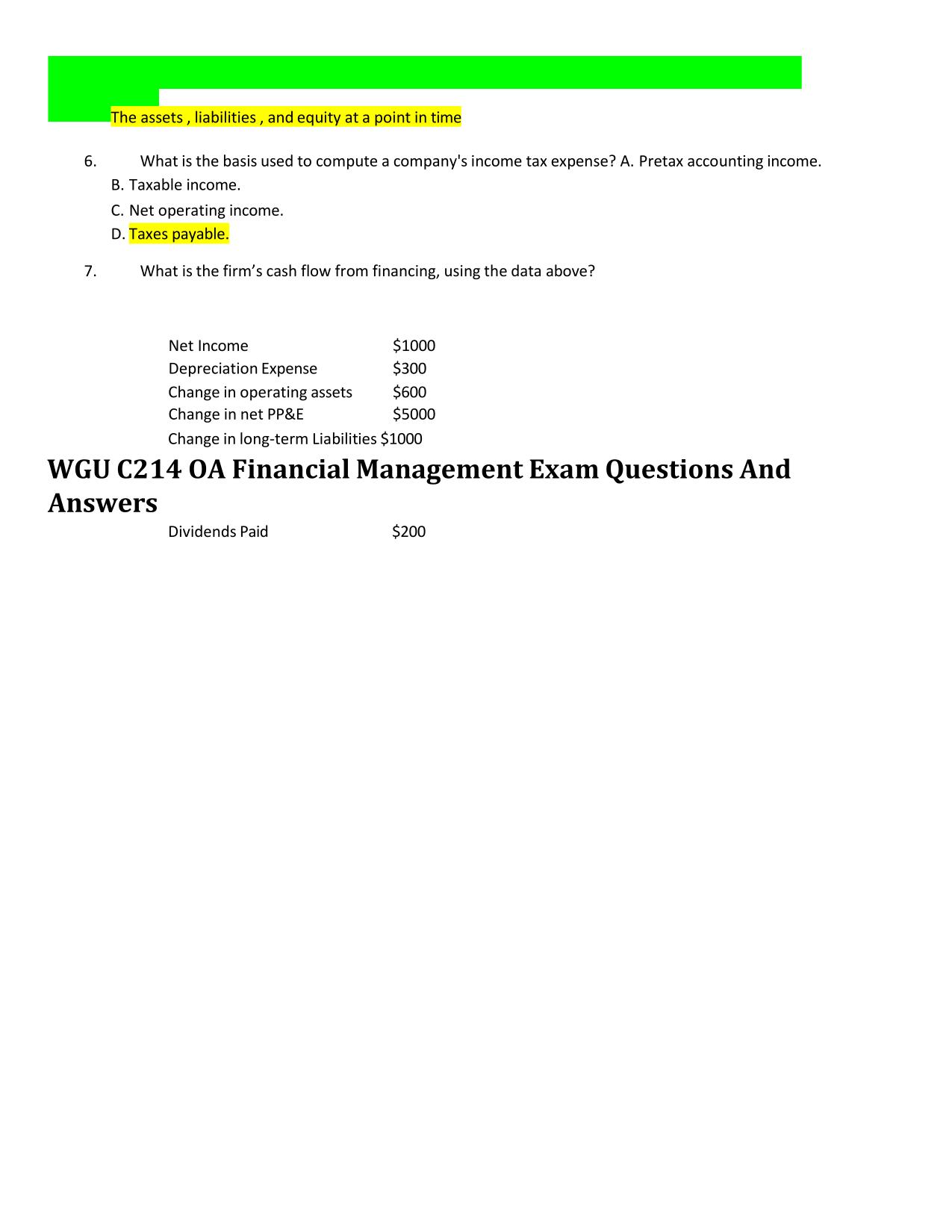 WGU C214 OA Financial Management Exam Questions and Answers (2025/2026) (Verified Answers)