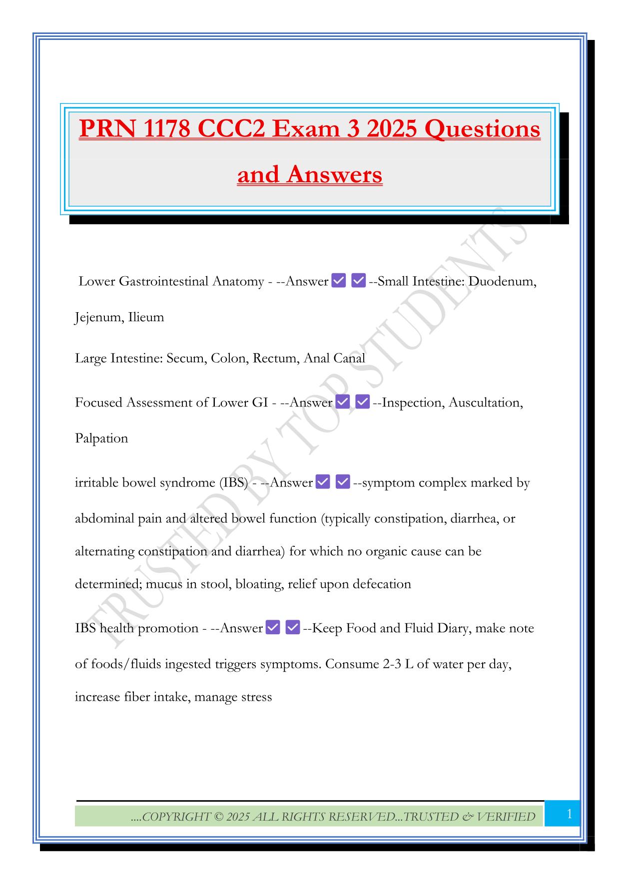 PRN 1178 CCC2 Exam 3 2025 Questions and Answers