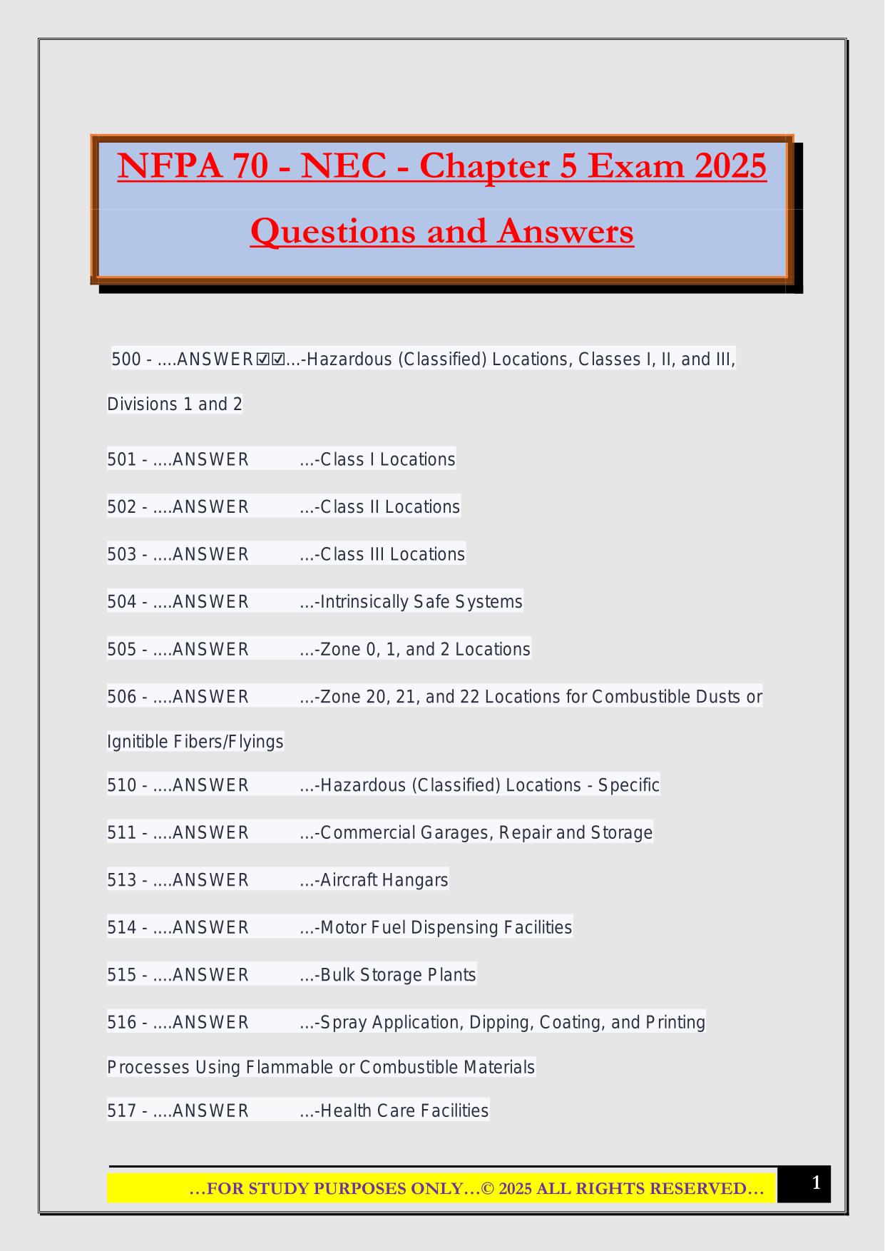NFPA 70 - NEC - Chapter 5 Exam 2025 Questions and Answers