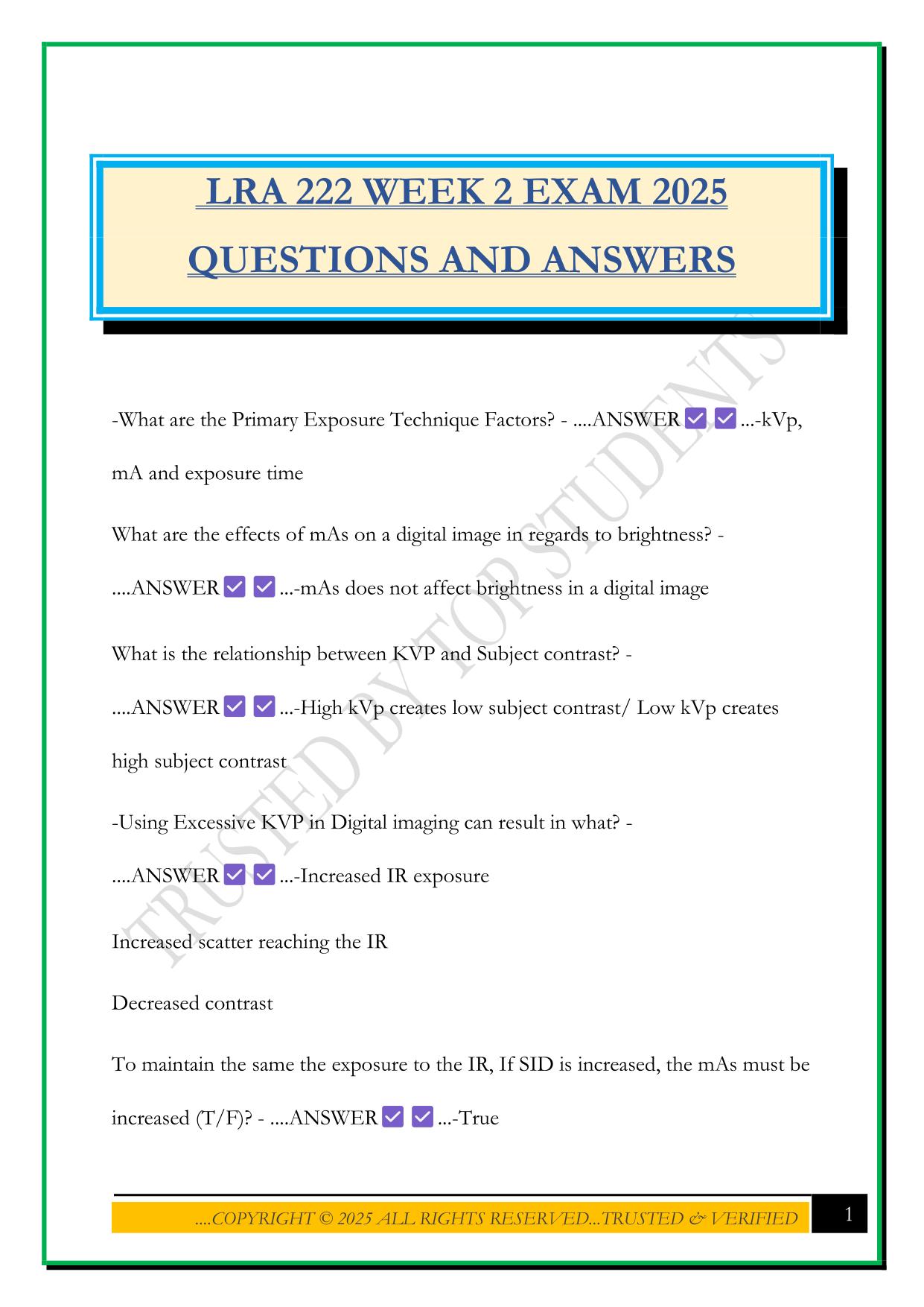 LRA 222 WEEK 2 EXAM 2025 QUESTIONS AND ANSWERS