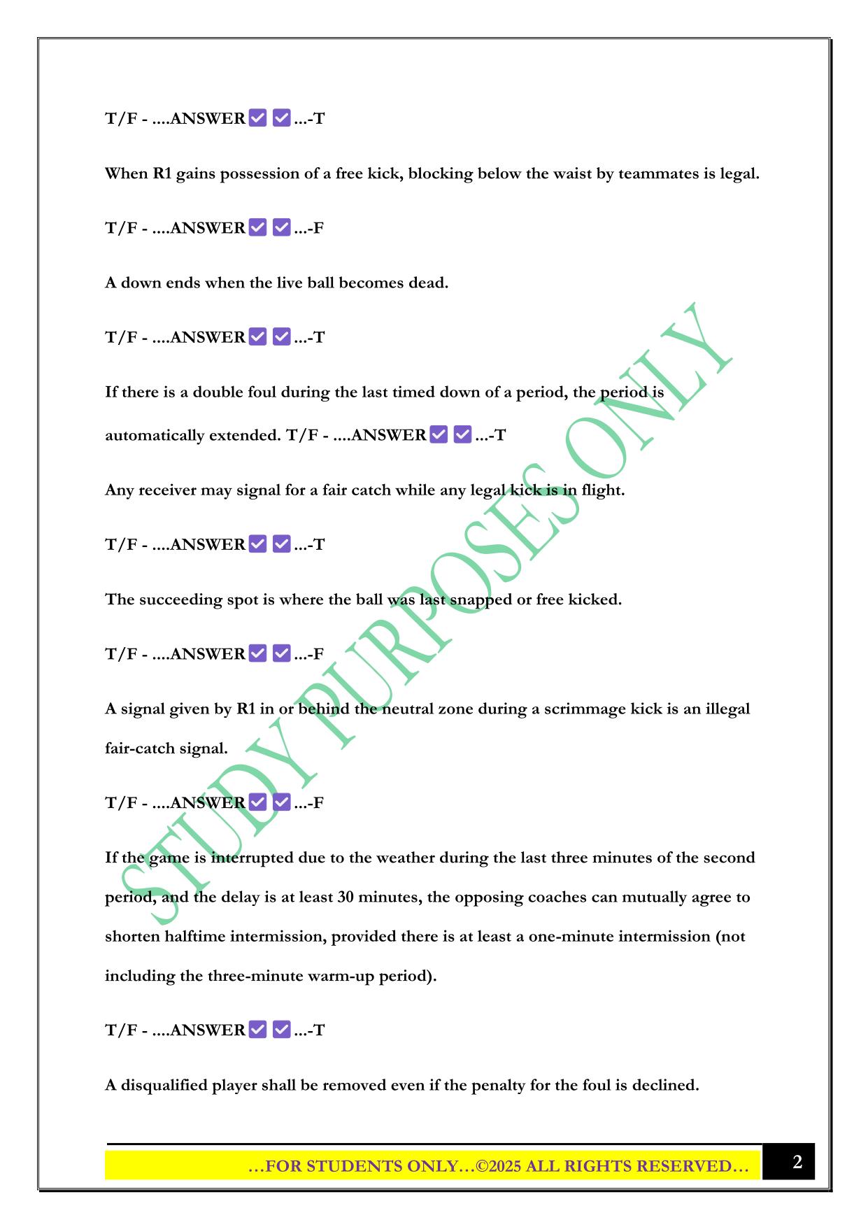 NFHS FOOTBALL TEST 2025 QUESTIONS AND ANSWERS