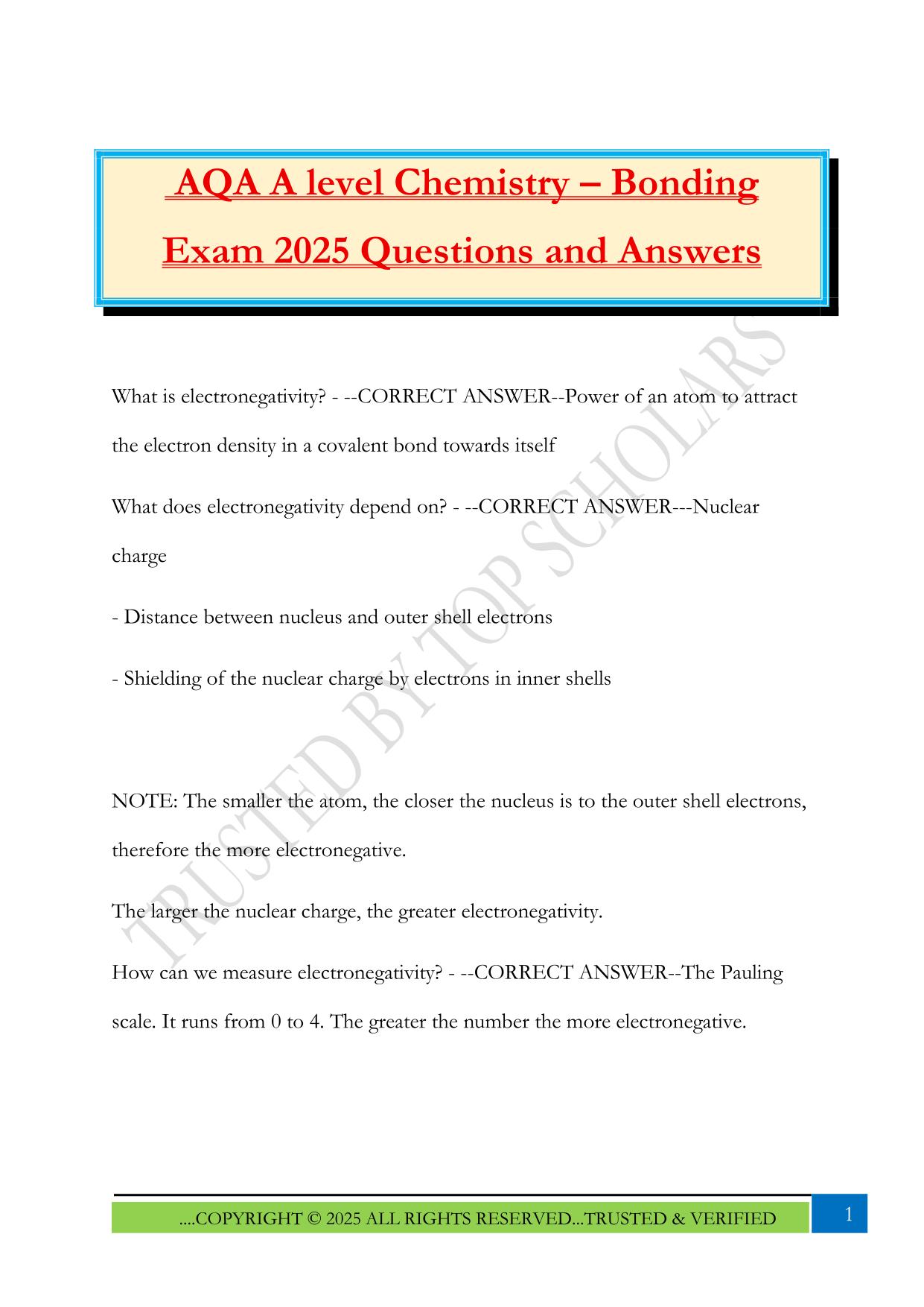 AQA A level Chemistry – Bonding Exam 2025 Questions and Answers