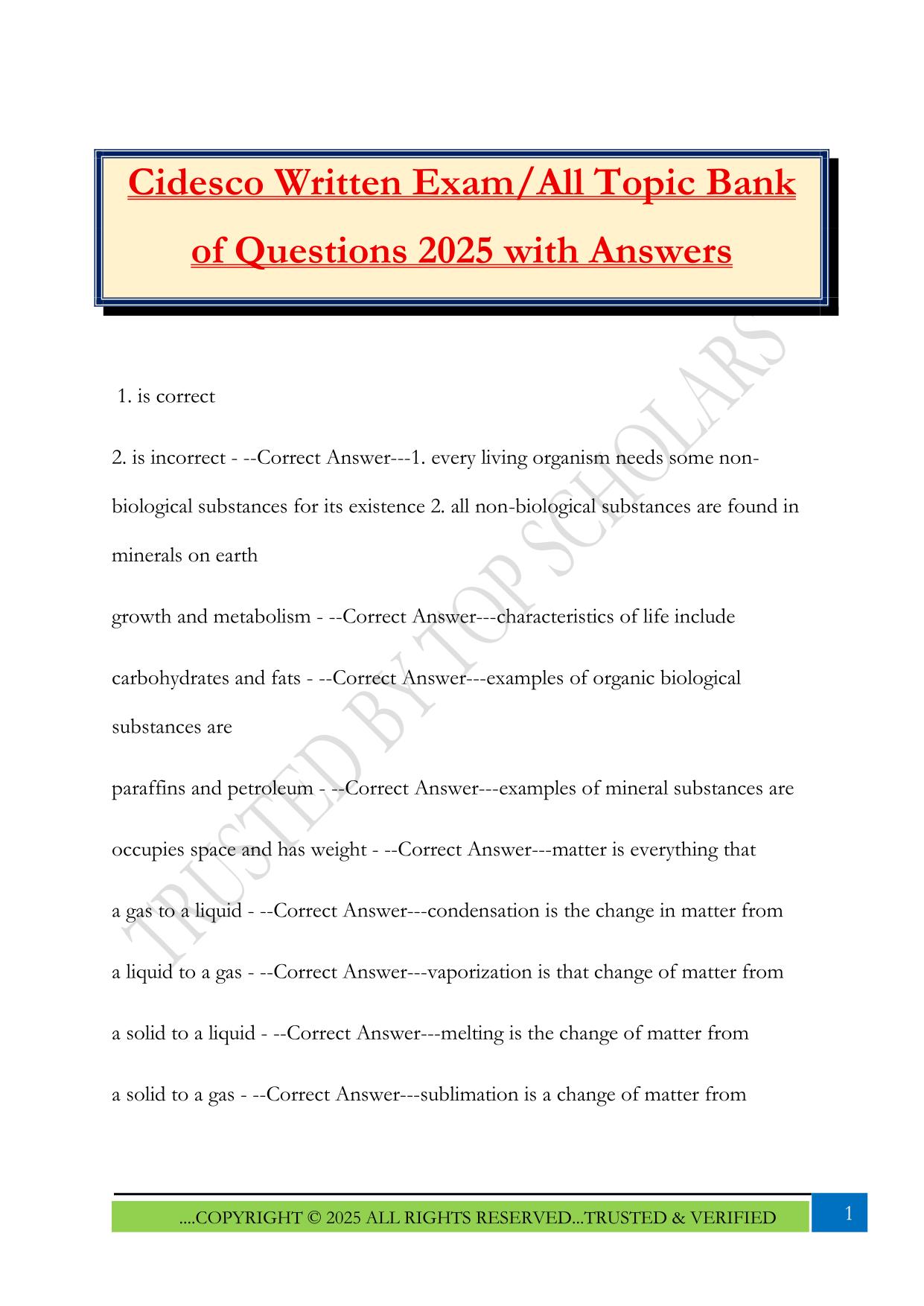 Cidesco Written Exam/All Topic Bank of Questions 2025 with Answers