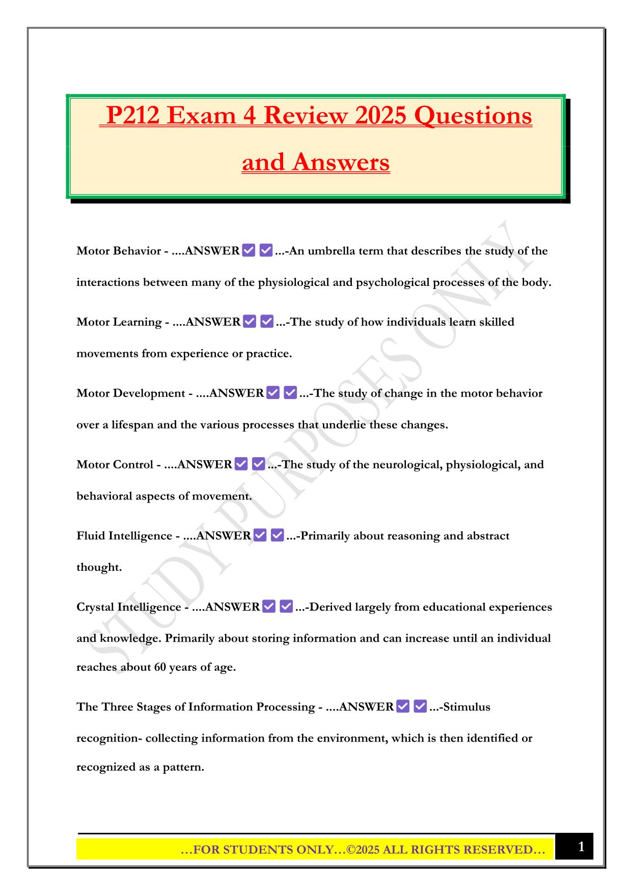 P212 Exam 4 Review 2025 Questions and Answers