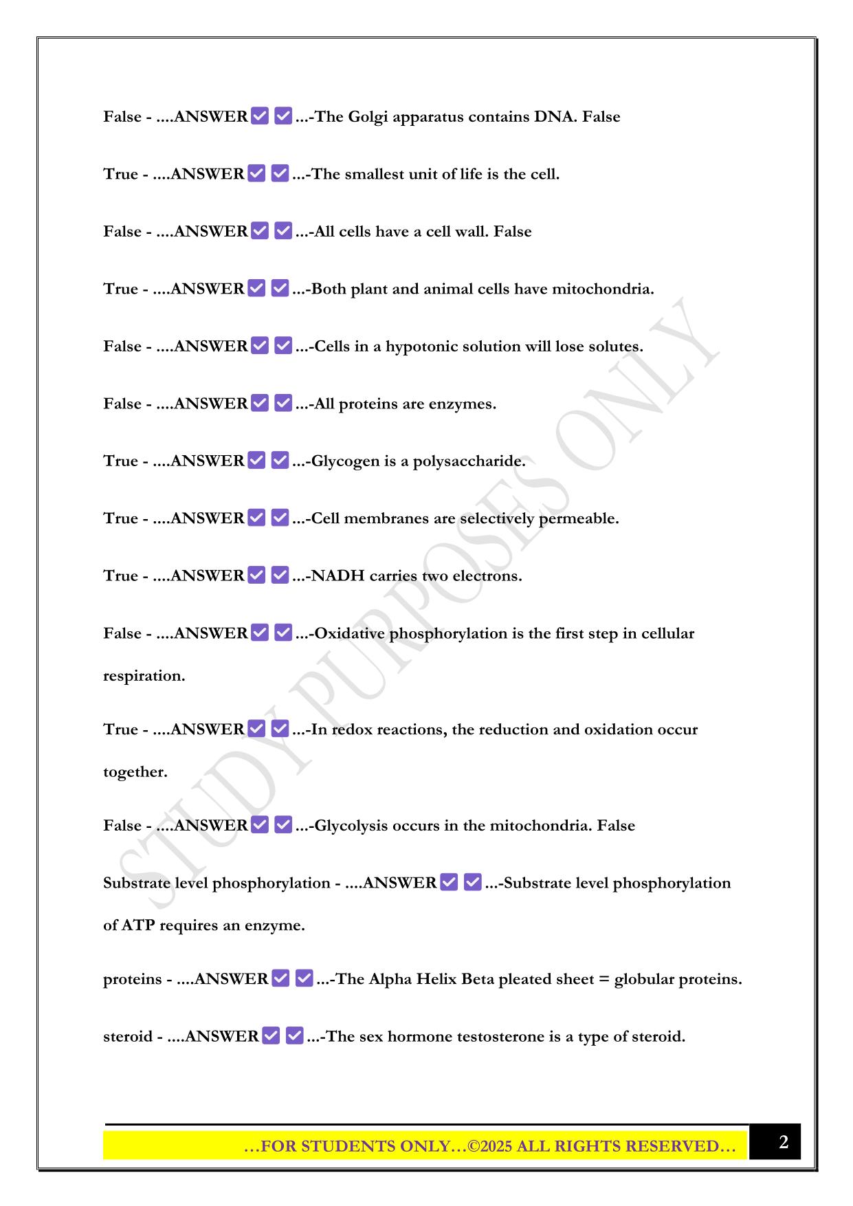 Bio 100 Final Exam SBCC 2025 Questions and Answers