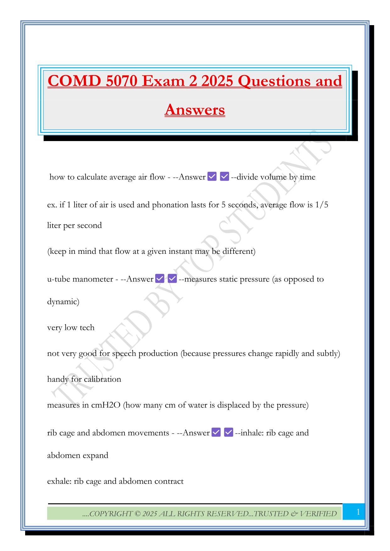 COMD 5070 Exam 2 2025 Questions and Answers