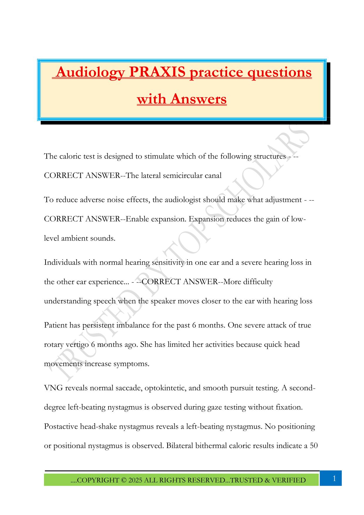 Audiology PRAXIS practice questions with Answers
