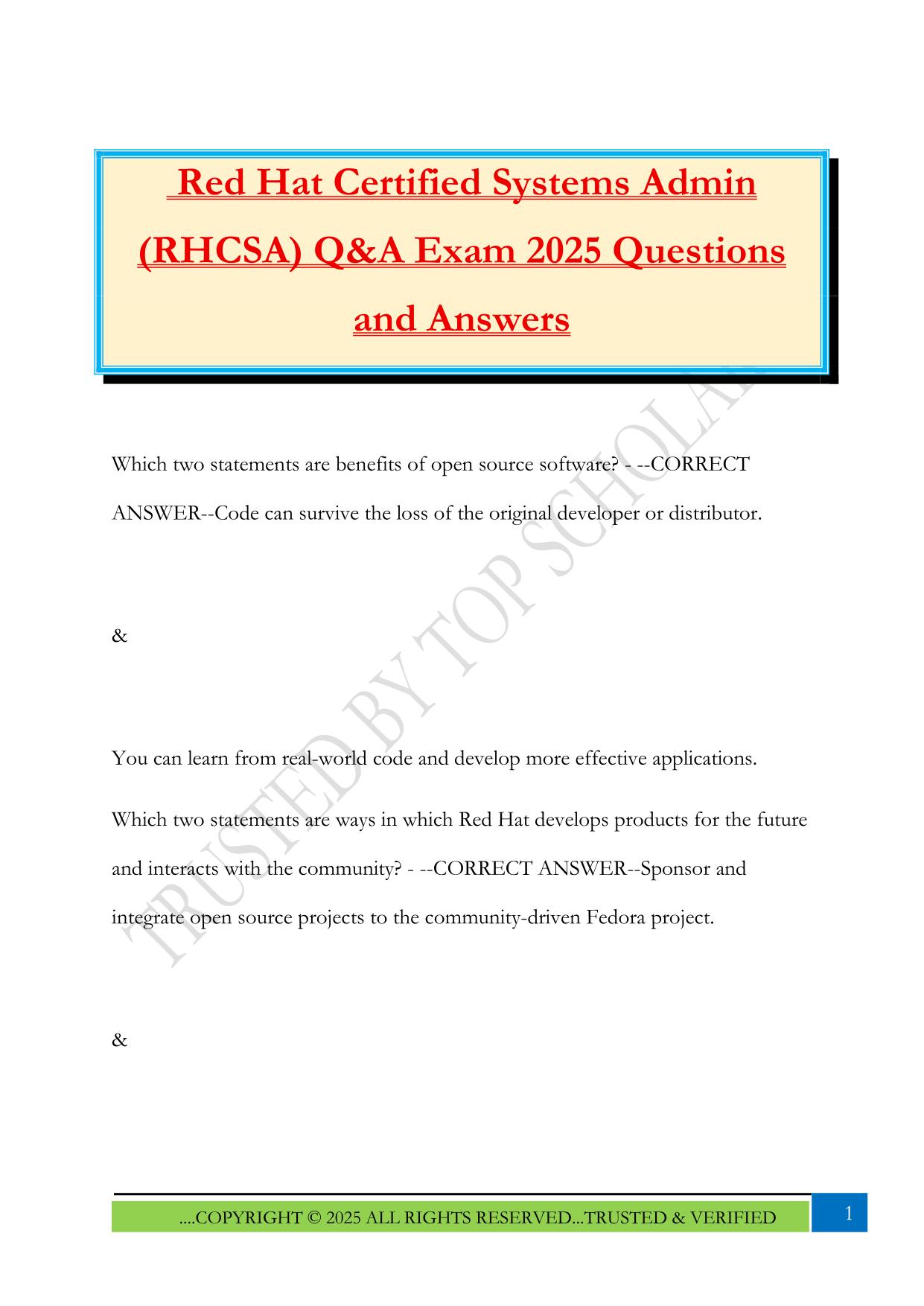 Red Hat Certified Systems Admin (RHCSA) Q&A Exam 2025 Questions and Answers
