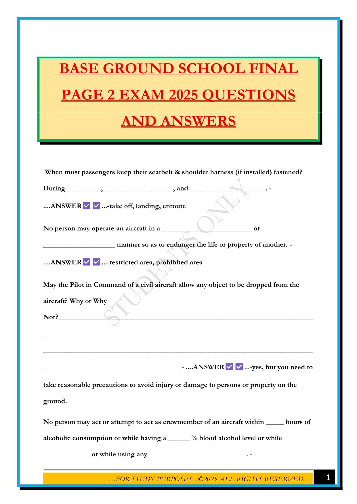 BASE GROUND SCHOOL FINAL PAGE 2 EXAM 2025 QUESTIONS AND ANSWERS
