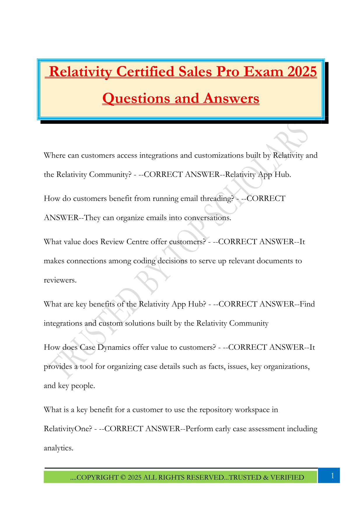 Relativity Certified Sales Pro Test 2025 Questions and Answers