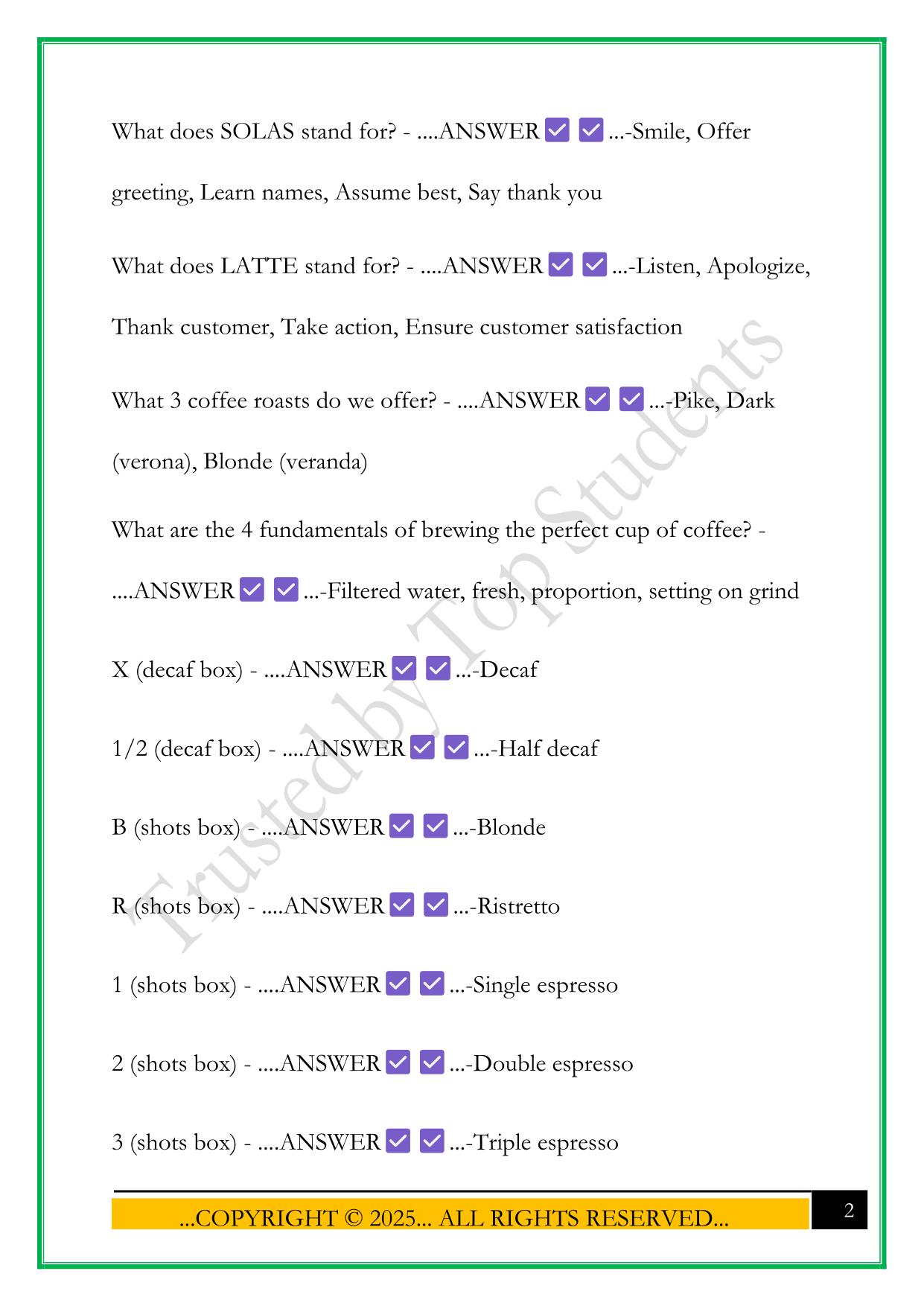 STARBUCKS BARISTA CERTIFICATION EXAM 2025 QUESTIONS AND ANSWERS