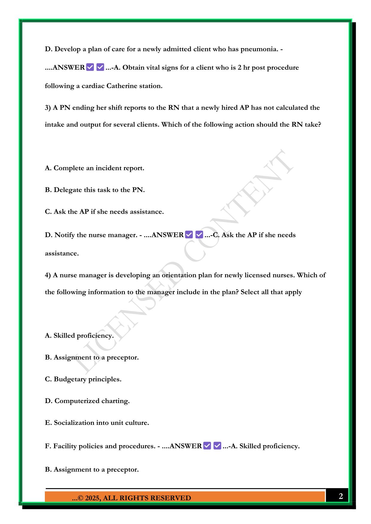ATI NURSING LEADERSHIP AND MANAGEMENT EXAM 2025 QUESTIONS AND ANSWERS