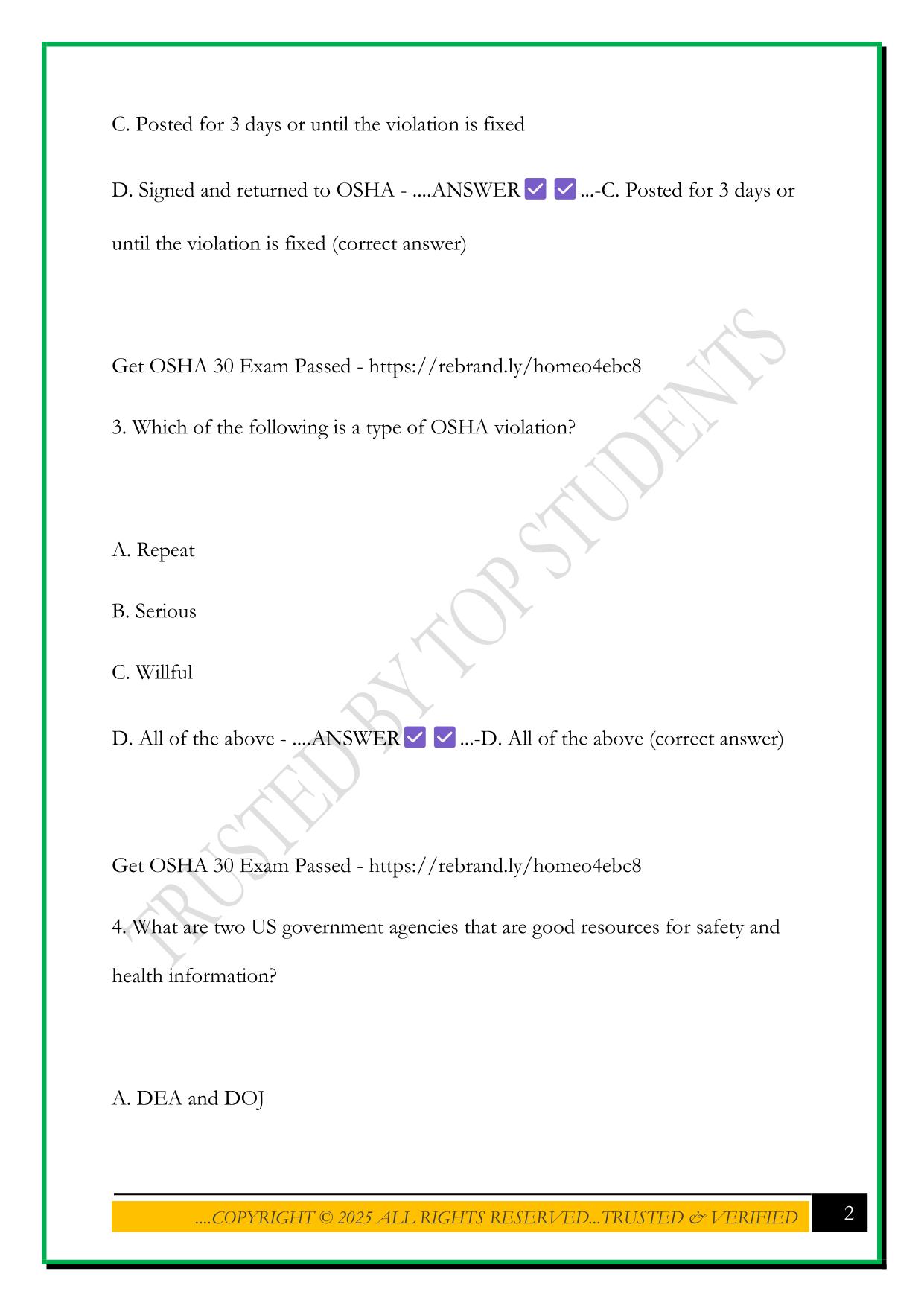 OSHA 30 CONSTRUCTION TEST 2025 ANSWER KEY INTRODUCTION TO OSHA