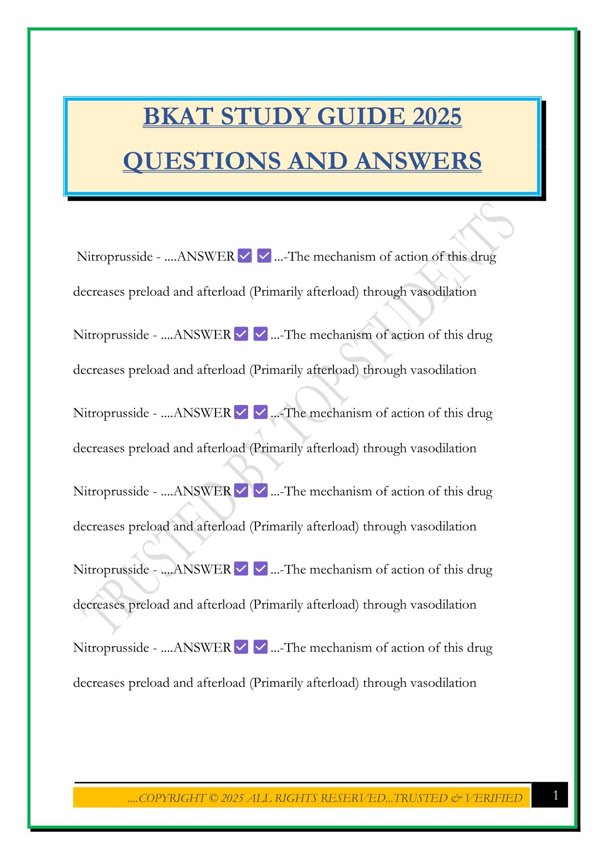 BKAT STUDY GUIDE 2025 QUESTIONS AND ANSWERS