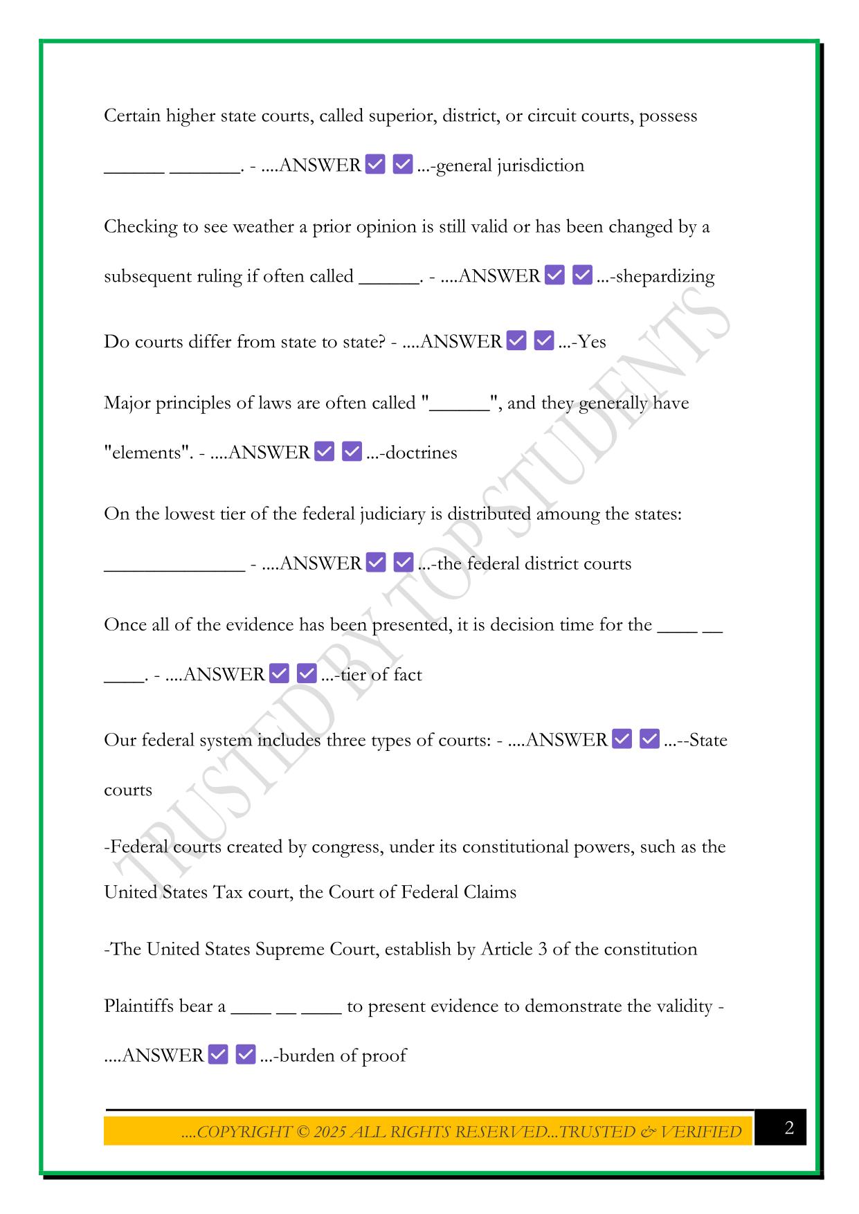 CER CERTIFICATION SECTION 1: COURT PROCEEDINGS PRACTICE QUESTIONS WITH CORRECT ANSWERS