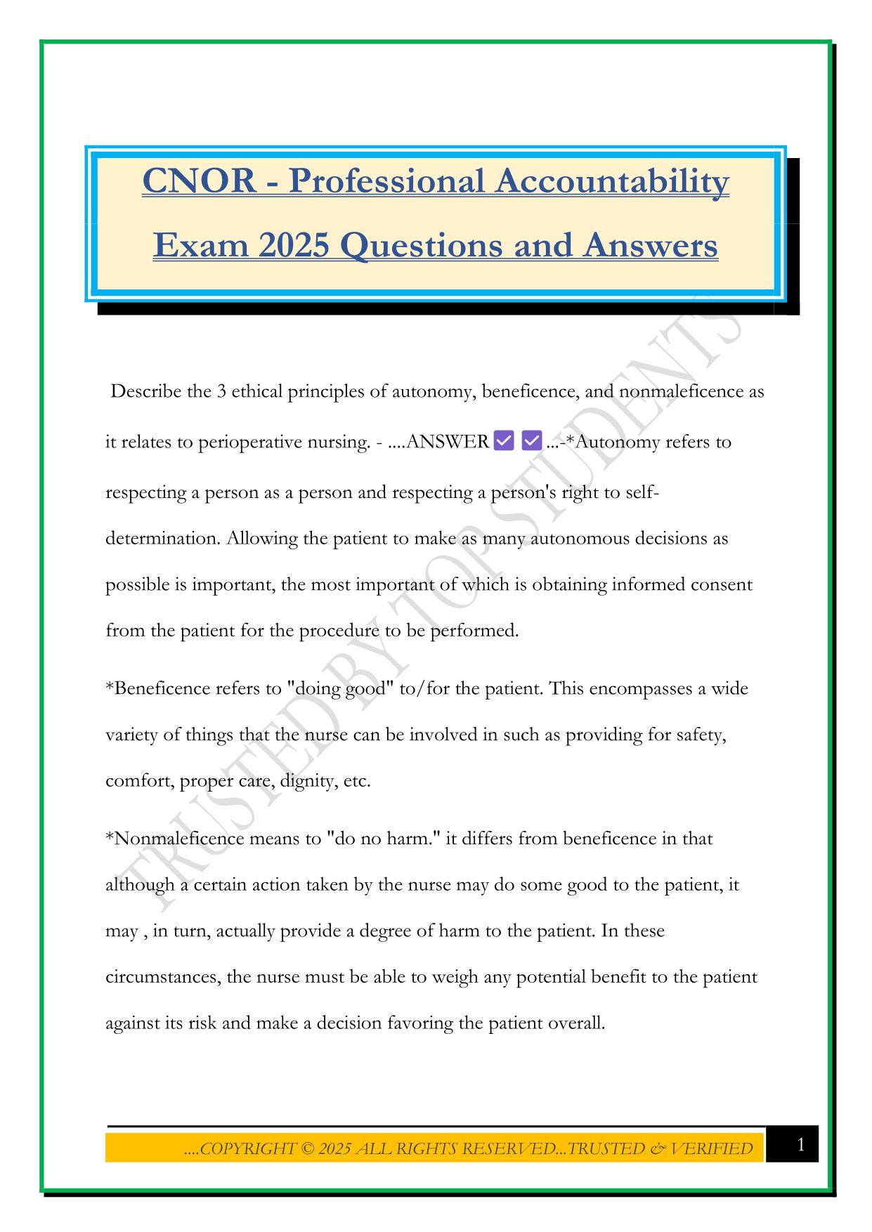 CNOR - Professional Accountability Exam 2025 Questions and Answers