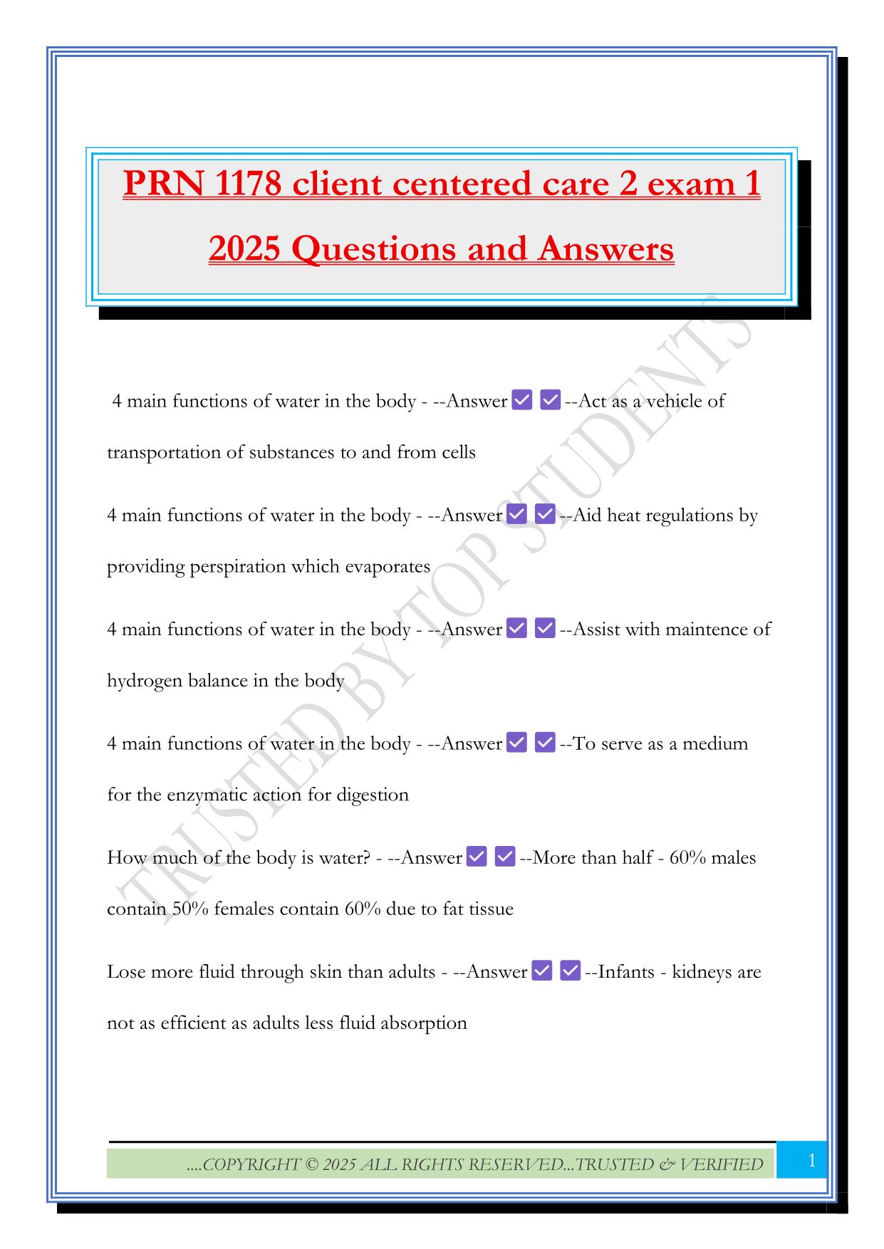PRN 1178 client centered care 2 exam 1 2025 Questions and Answers