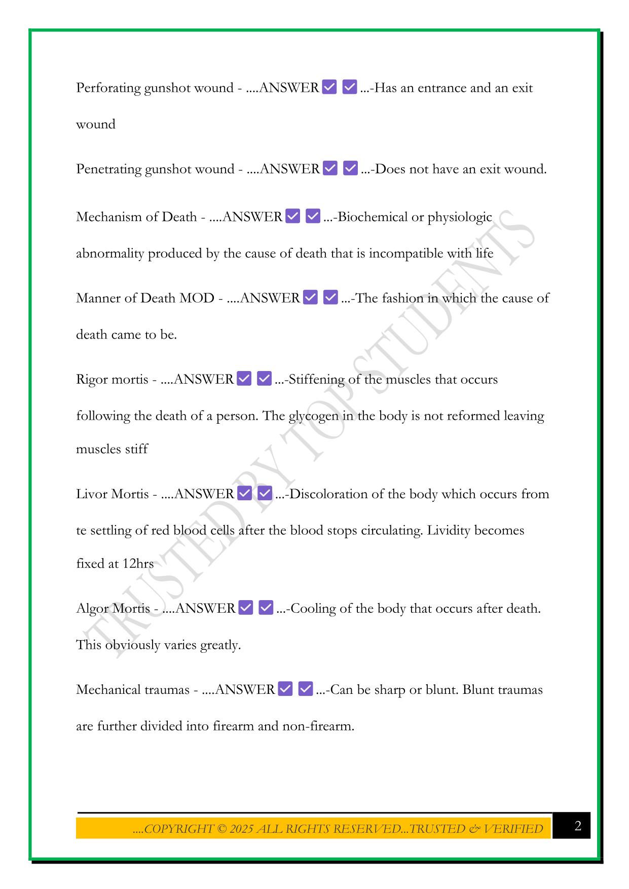 FORENSIC MEDICINE- HOSA 2025 QUESTIONS AND ANSWERS