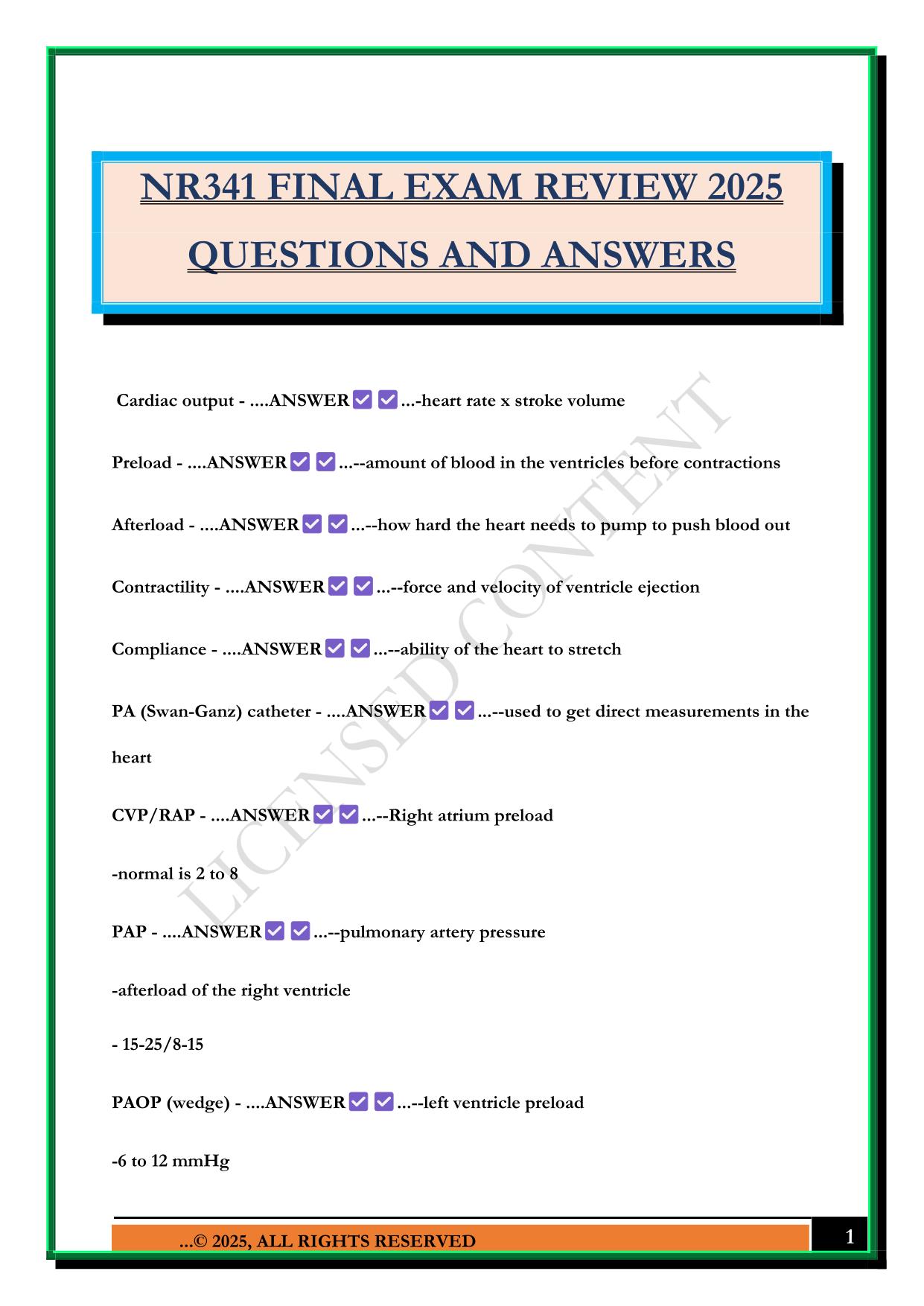 NR341 FINAL EXAM REVIEW 2025 QUESTIONS AND ANSWERS