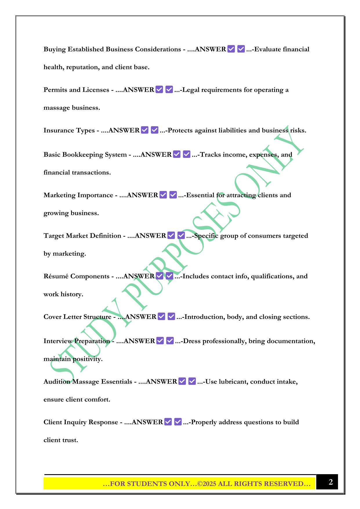 Business Practices in Massage Therapy Exam 2025 Questions and Answers