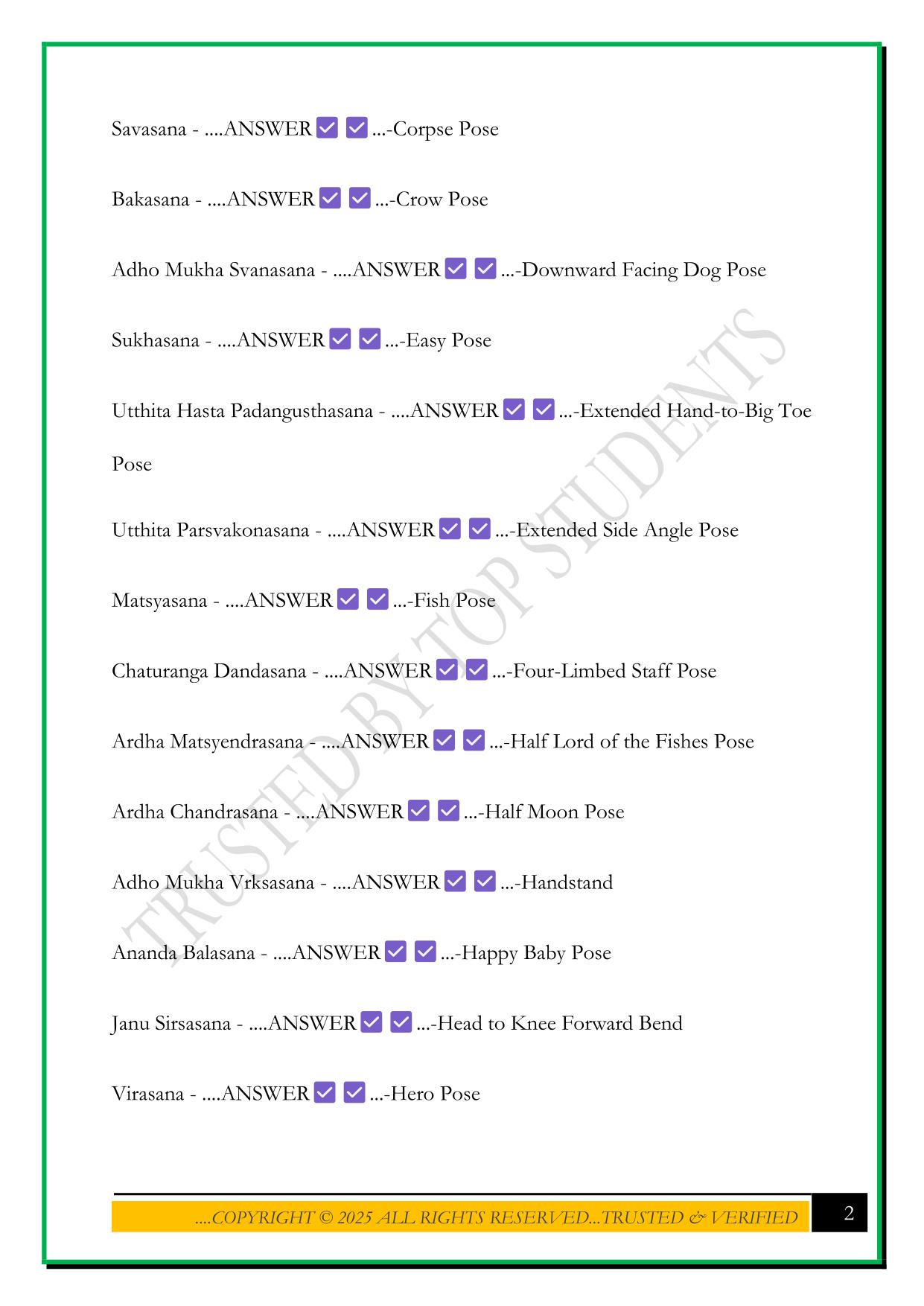 YOGA 200 TEACHER TRAINING HOURS EXAM 2025 QUESTIONS AND ANSWERS