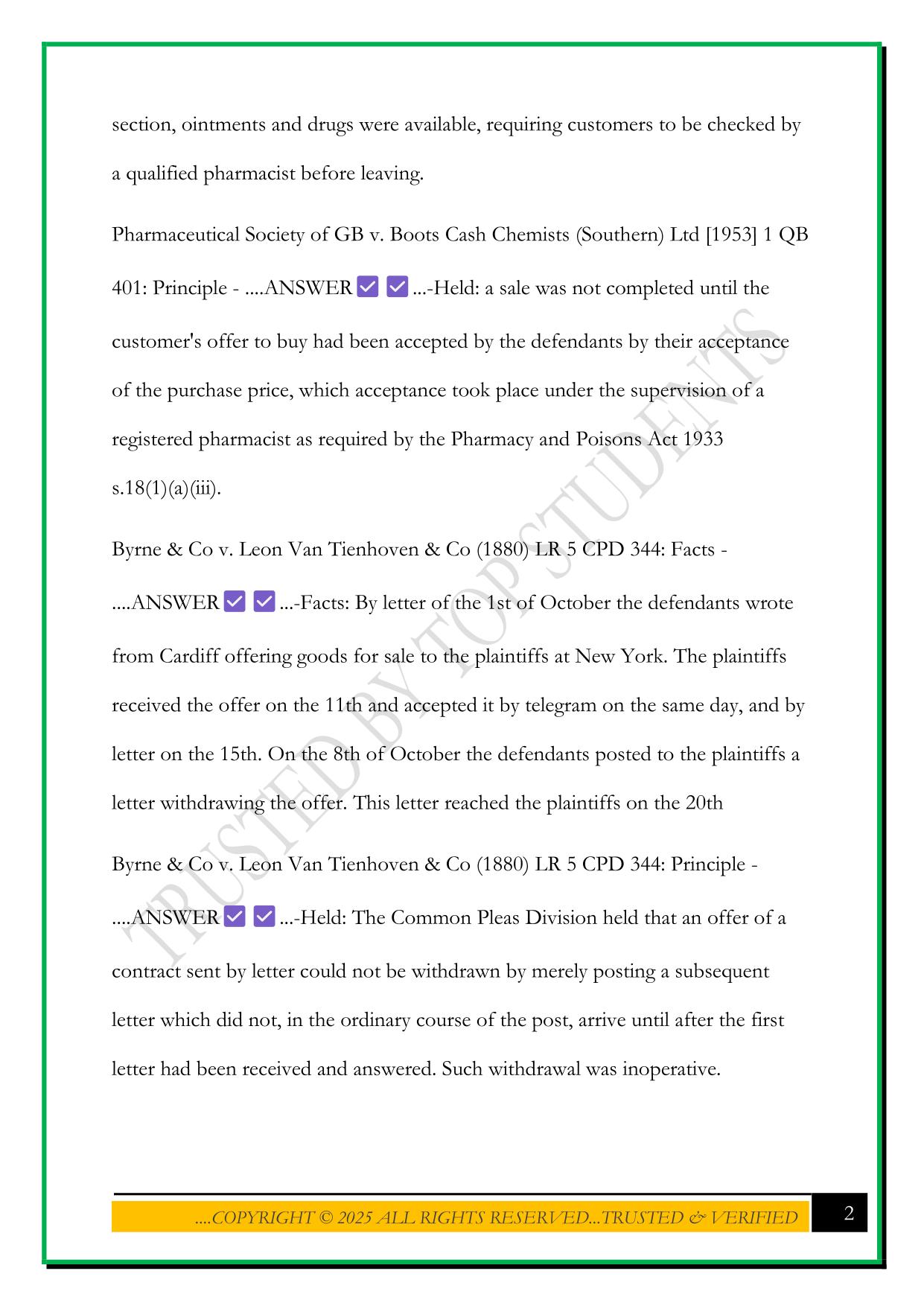 CONTRACT LAW CASES - LAW.103X EXAM 2025 QUESTIONS AND ANSWERS