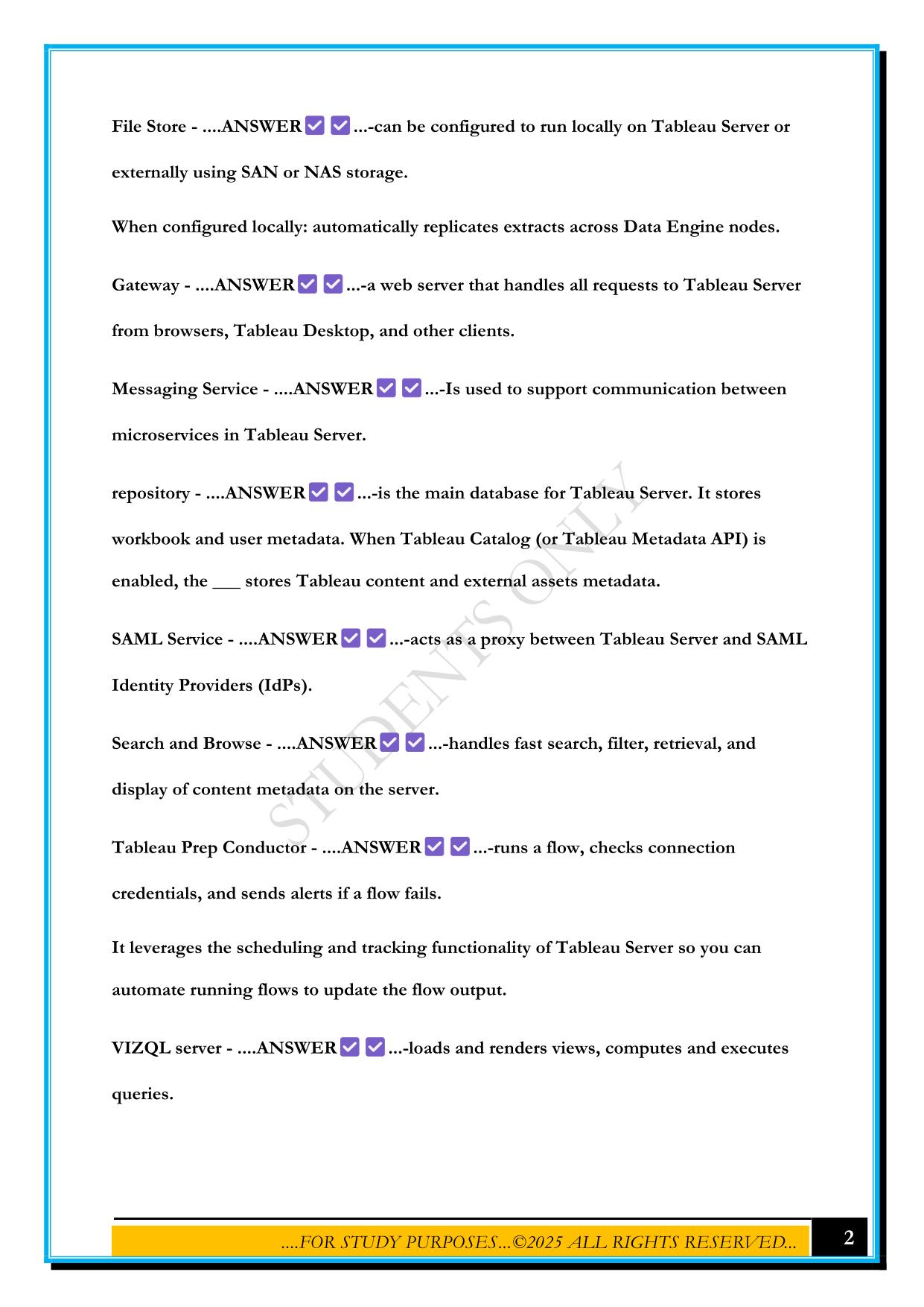 TABLEAU SERVER EXAM 2025 QUESTIONS AND ANSWERS