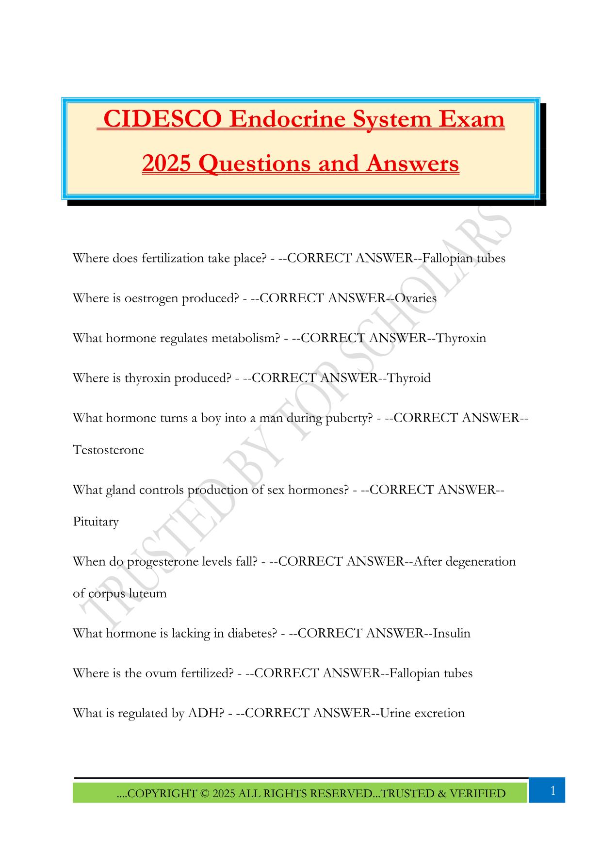 CIDESCO Endocrine System Exam 2025 Questions and Answers