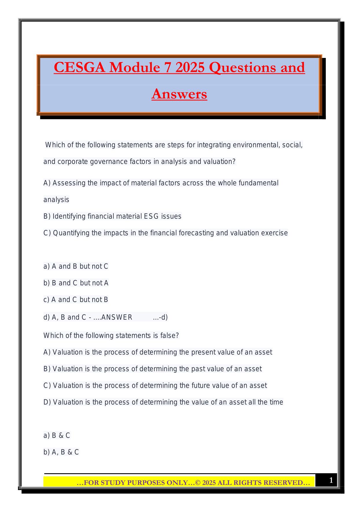 CESGA Module 7 2025 Questions and Answers