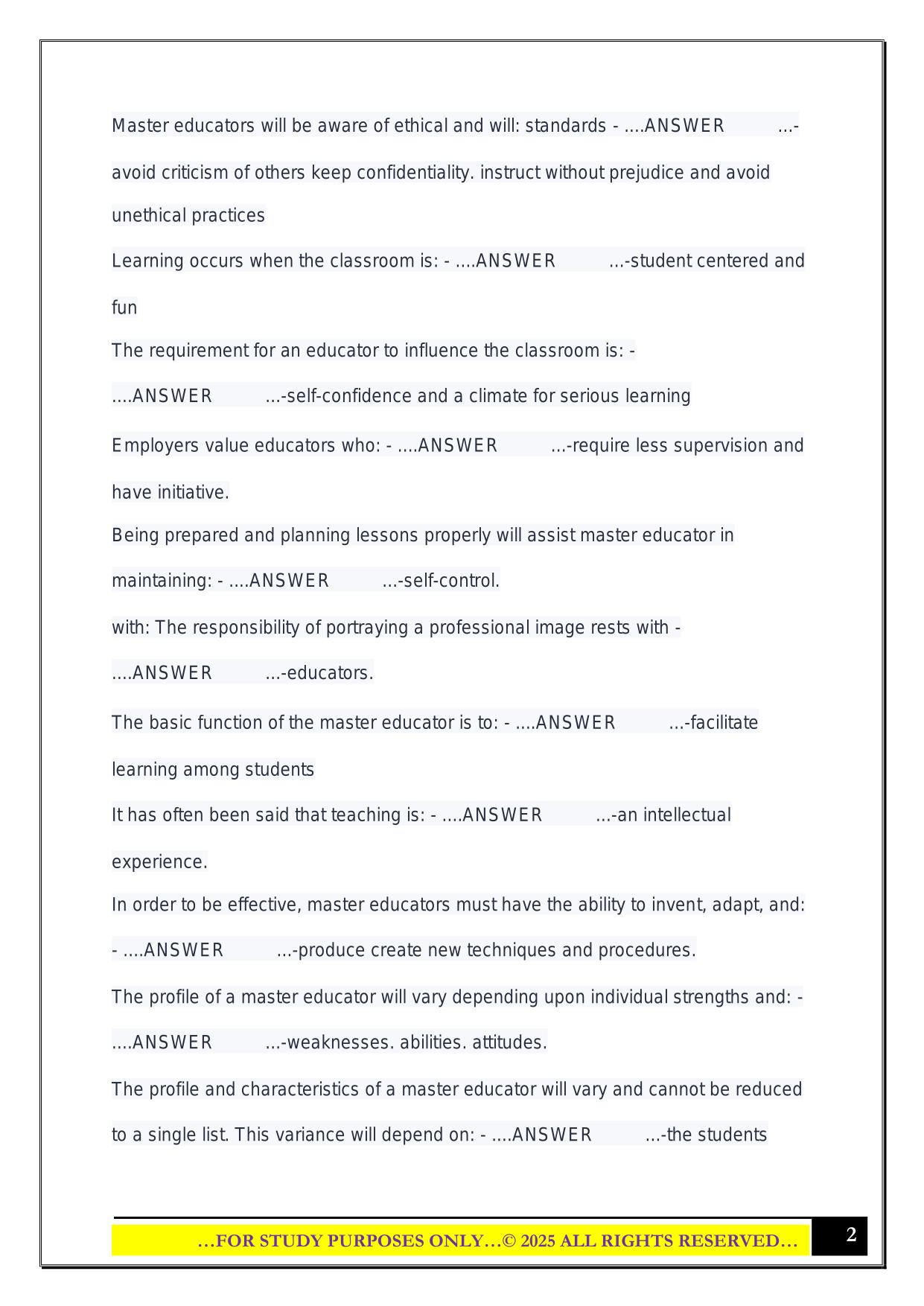 Master Educator Chapter 1 Exam 2025 Questions and Answers