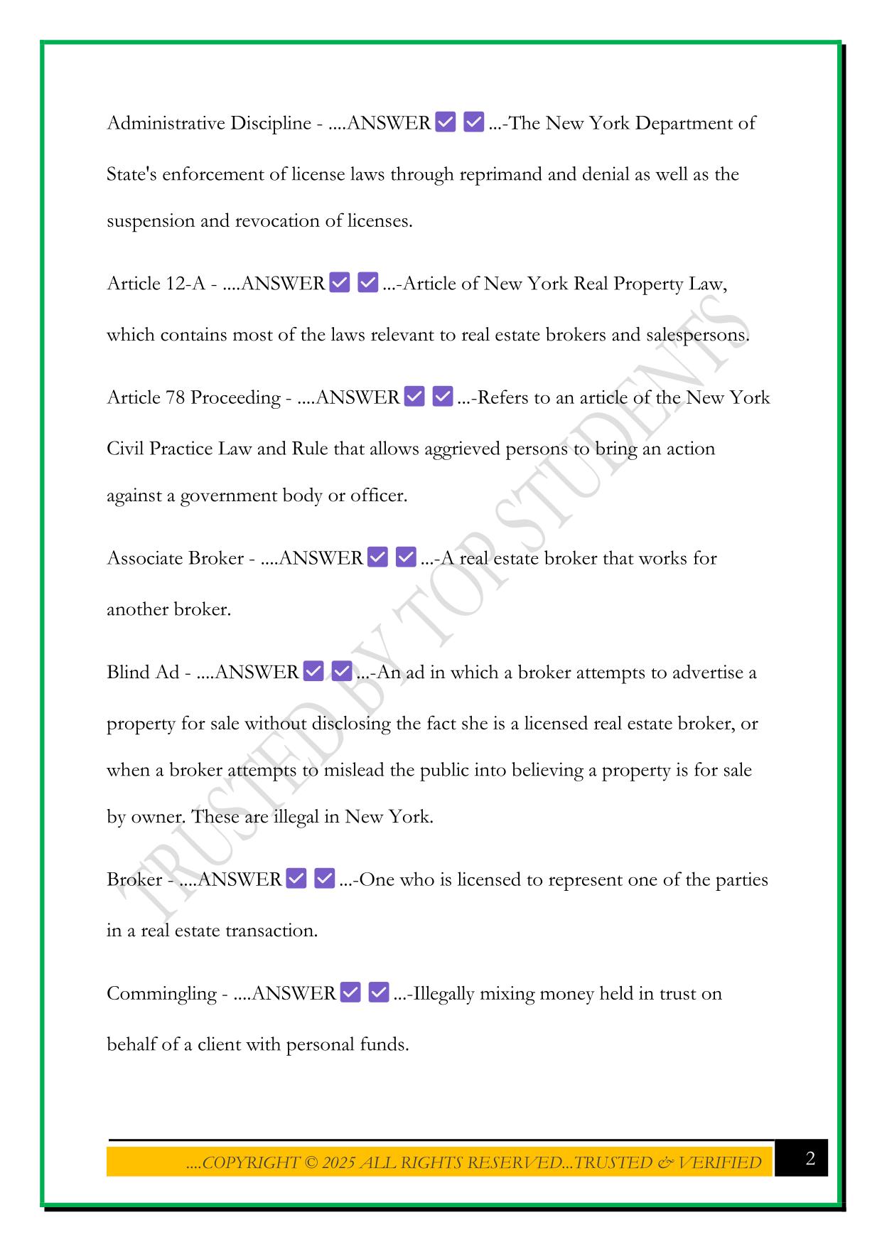 NYREI EXAM PREP 2025 QUESTIONS AND ANSWERS