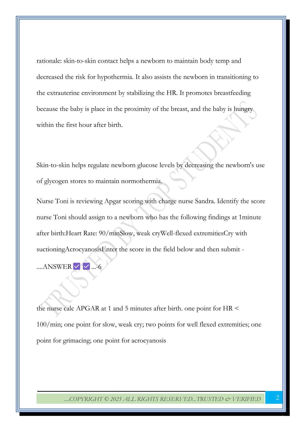 Maternal Newborn Teaching Prenatal And Newborn Care Exam 2025 Questions and Answers|100% Pass