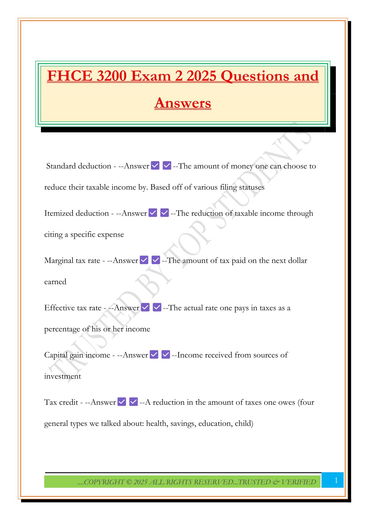 FHCE 3200 Exam 2 2025 Questions and Answers