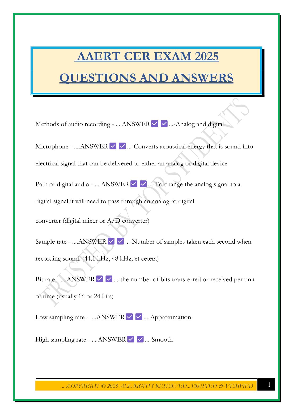 AAERT CER EXAM 2025 QUESTIONS AND ANSWERS