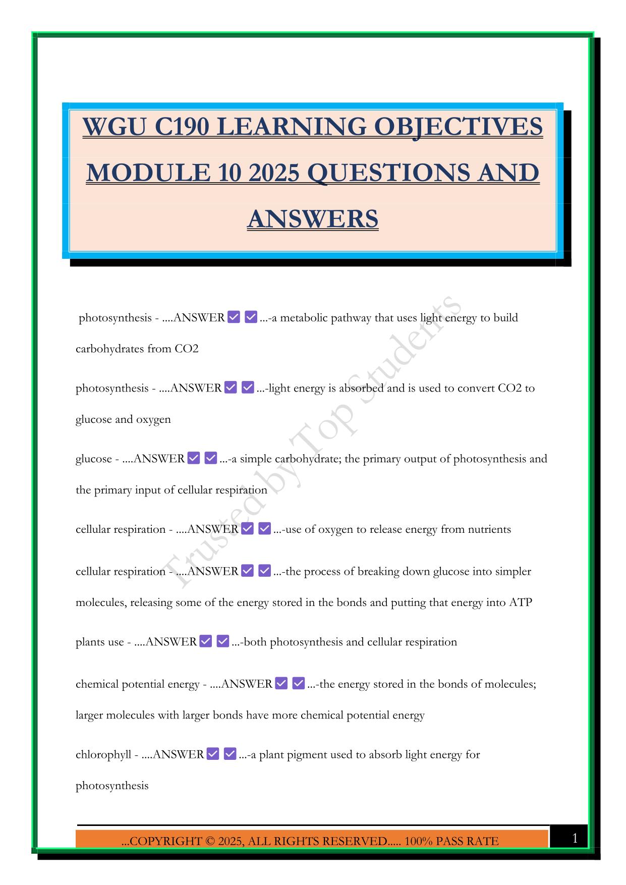 WGU C190 LEARNING OBJECTIVES MODULE 10 2025 QUESTIONS AND ANSWERS