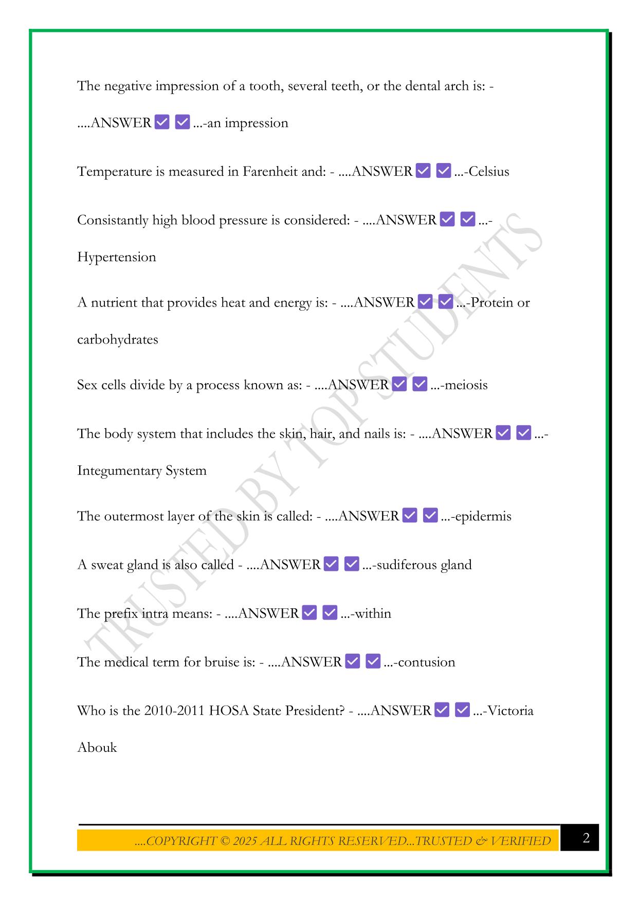 HOSA BOWL STUDY GUIDE 2025 QUESTIONS AND ANSWERS