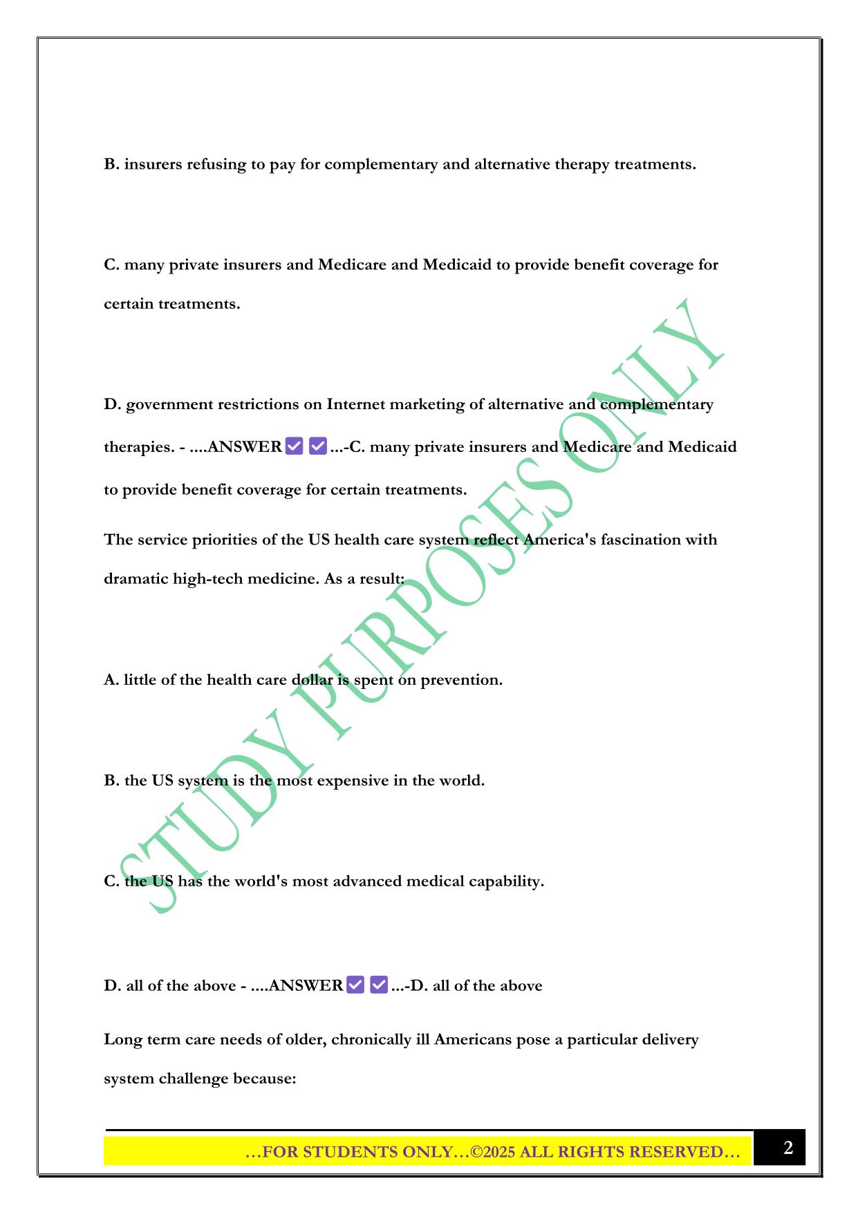 US Health Care USA 1-3 Exam Review 2025 Questions and Answers