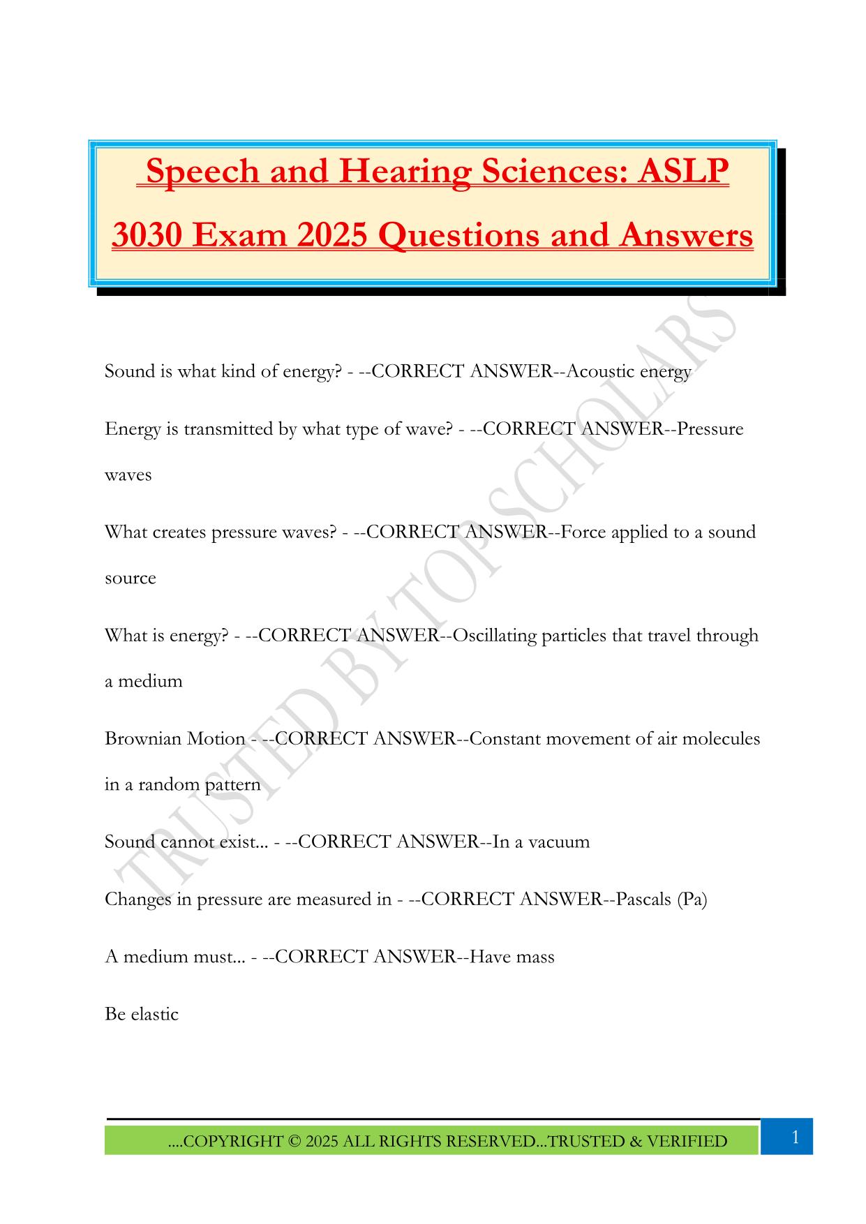 Speech and Hearing Sciences: ASLP 3030 Exam 2025 Questions and Answers