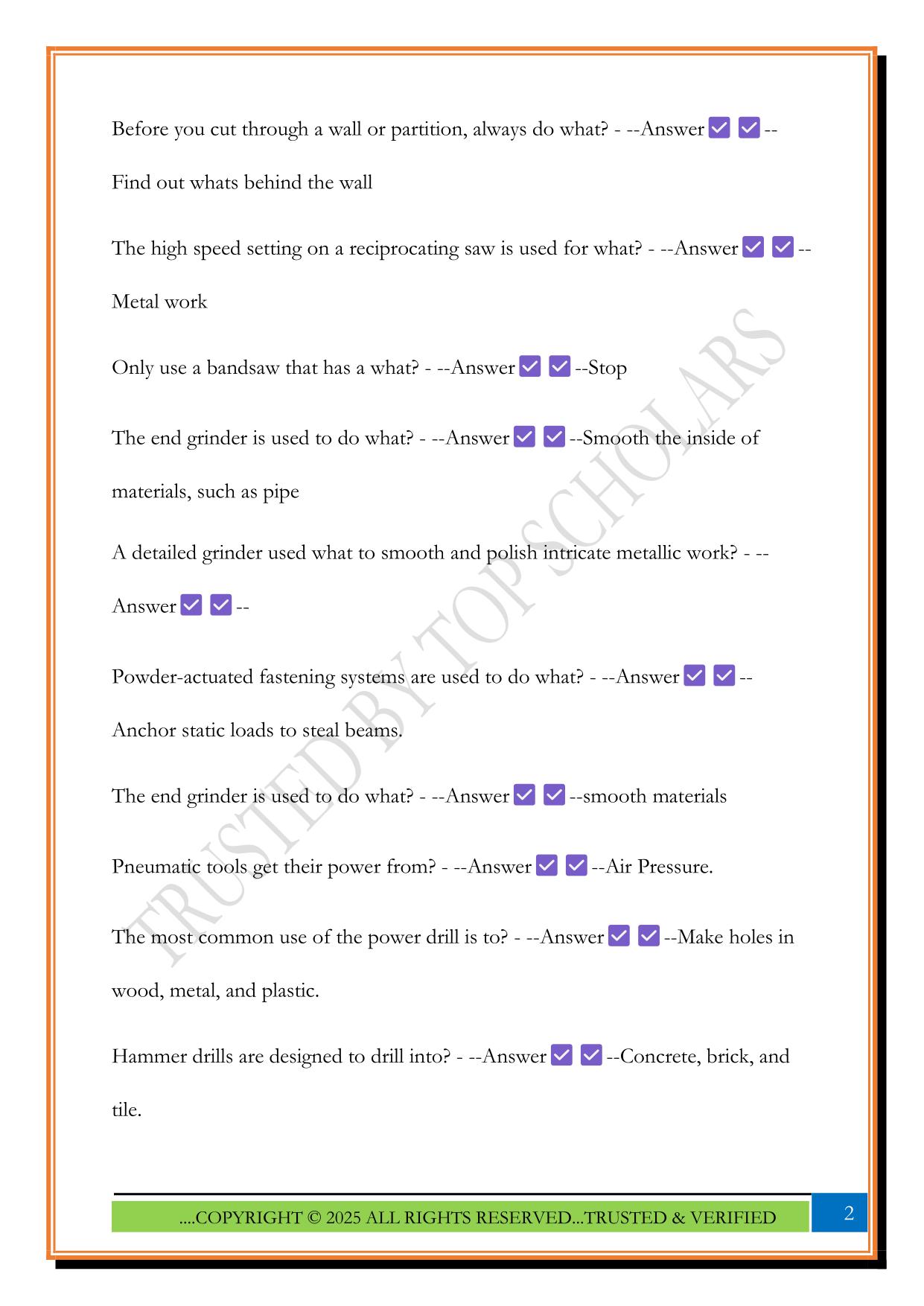 POWER TOOLS NCCER Exam 2025 Questions and Answers