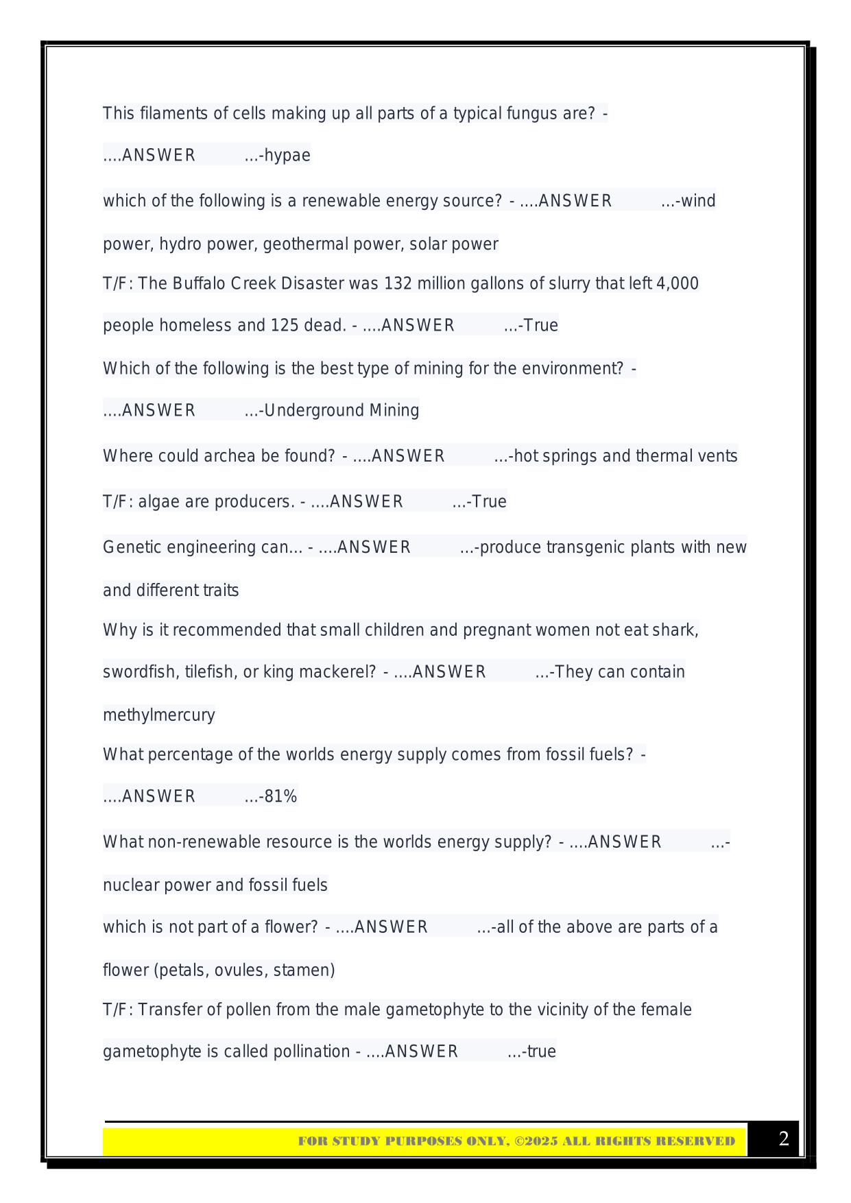 BIO 100 Exam 5 2025 Questions and Answers