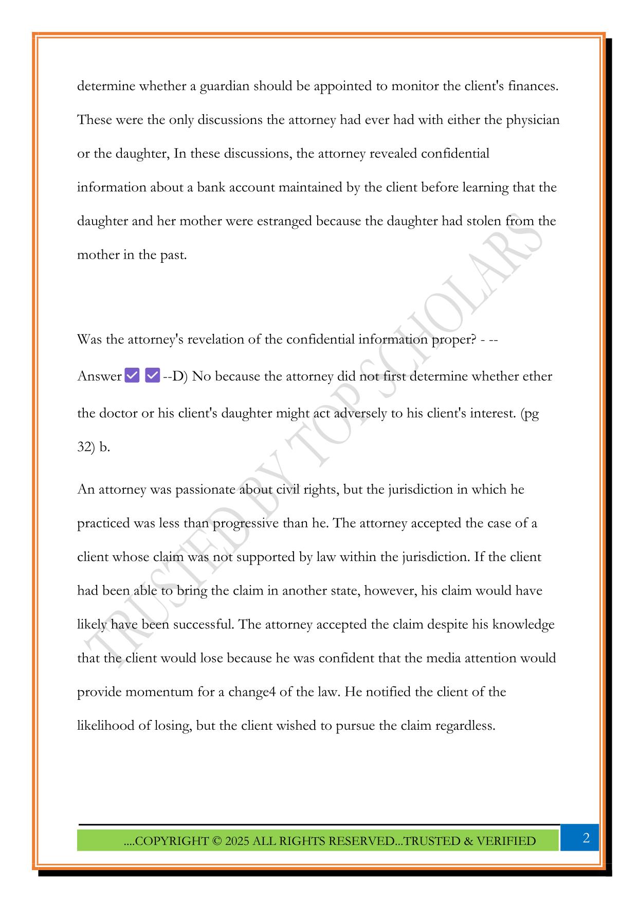 MPRE Multiple Choice Exam 2025 Questions and Answers