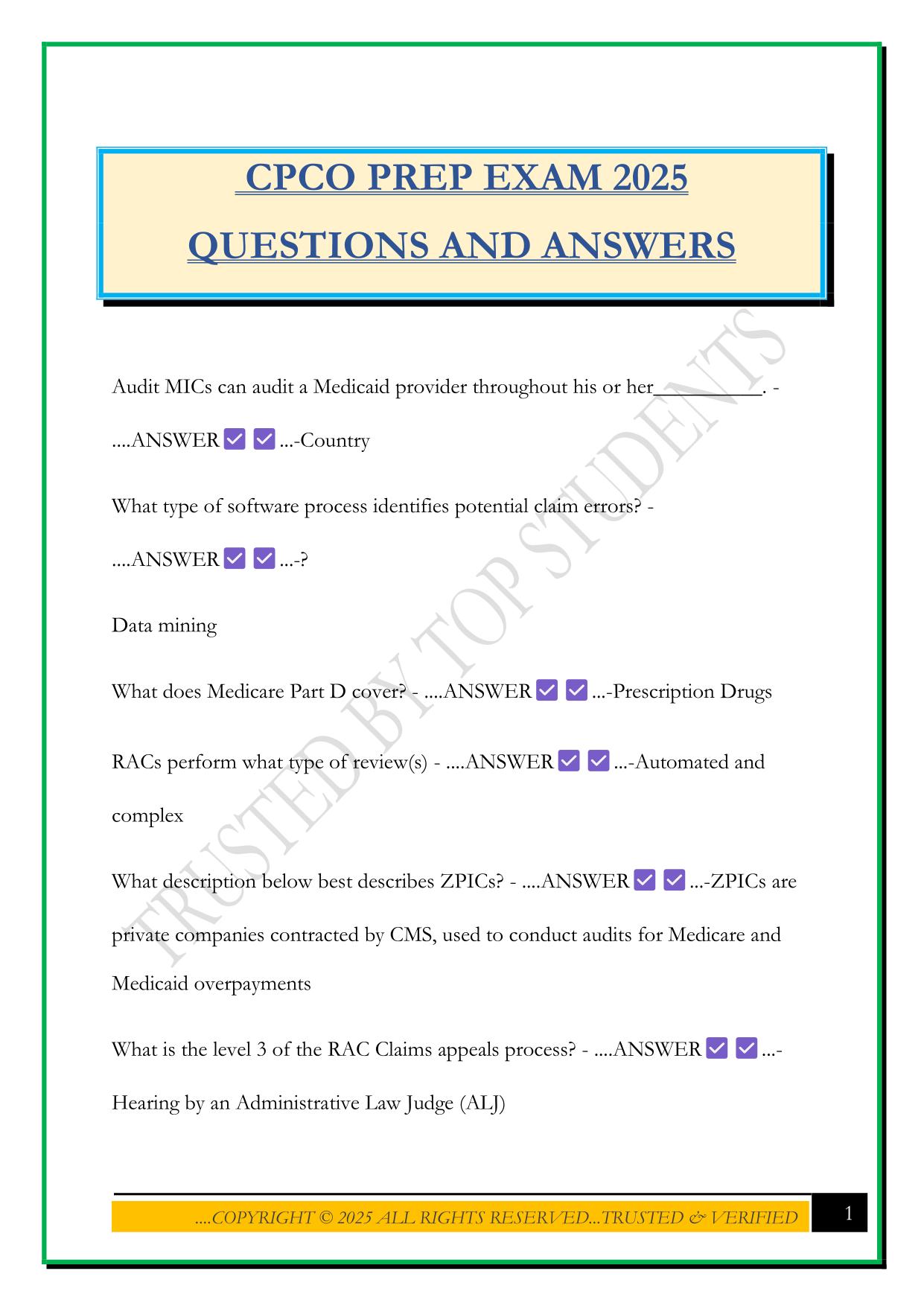CPCO PREP EXAM 2025 QUESTIONS AND ANSWERS