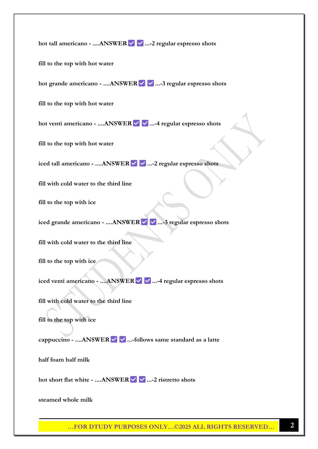 STARBUCKS BARISTA TRAINING: ESPRESSO BAR EXAM 2025 QUESTIONS AND ANSWERS