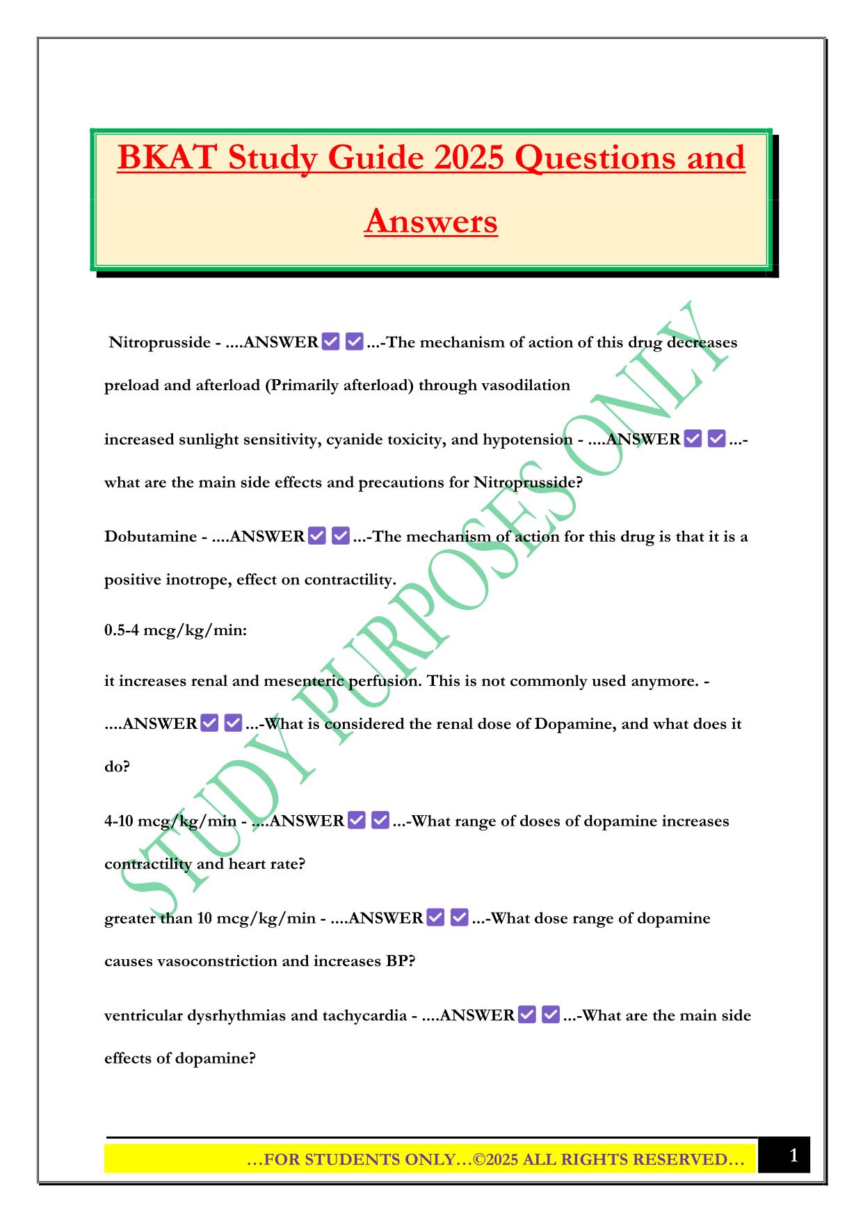 BKAT Study Guide 2025 Questions and Answers